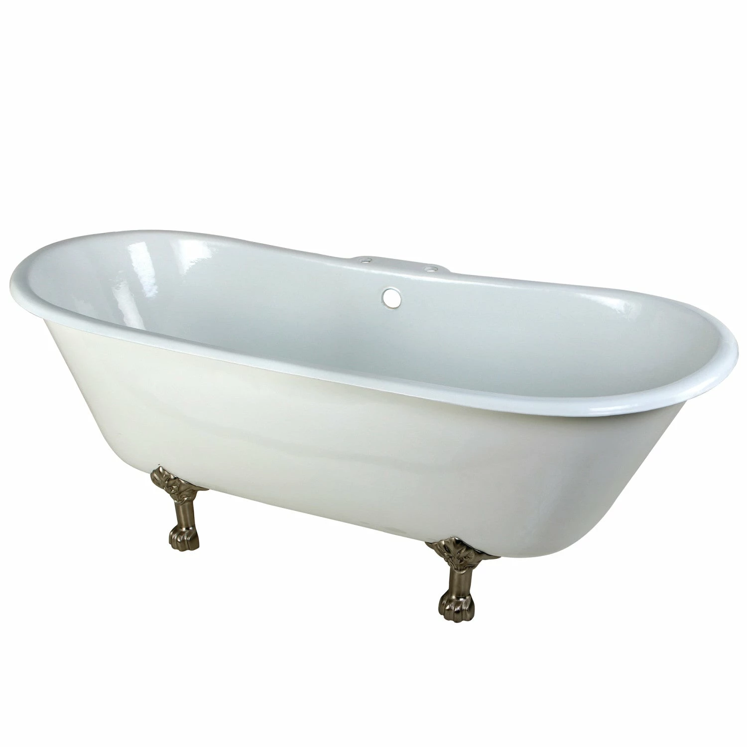 Aqua Eden VCT7D6728NH8 67-Inch Cast Iron Double Slipper Clawfoot Tub With 7-Inch Faucet Drillings, White/Brushed Nickel - Image 5