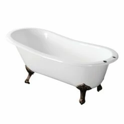 Aqua Eden VCT7D673122ZB5 67-Inch Cast Iron Single Slipper Clawfoot Tub With 7-Inch Faucet Drillings, White/Oil Rubbed Bronze