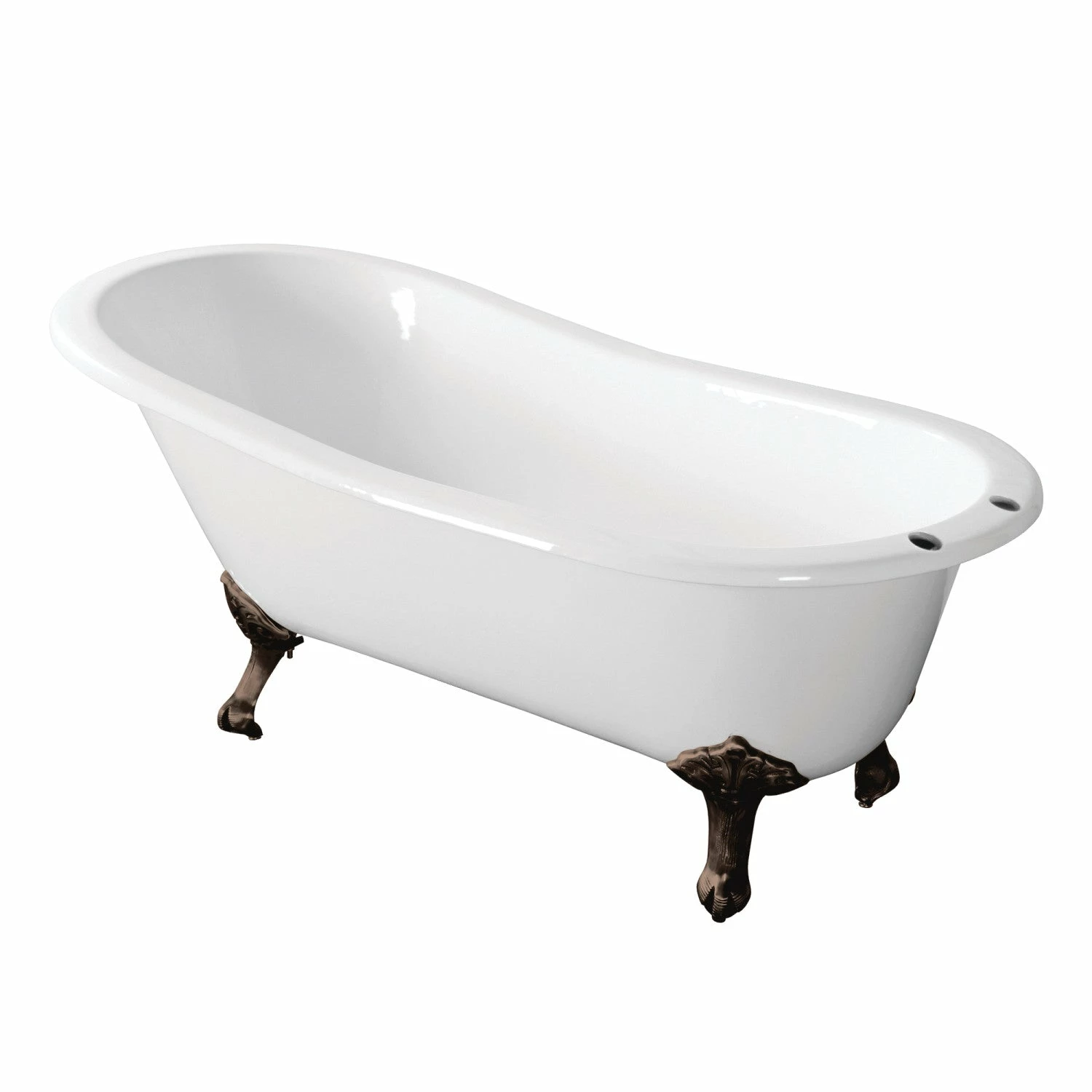 Aqua Eden VCT7D673122ZB5 67-Inch Cast Iron Single Slipper Clawfoot Tub With 7-Inch Faucet Drillings, White/Oil Rubbed Bronze
