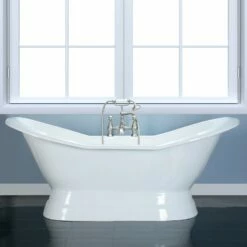 Aqua Eden VCT7D723130 72-Inch Cast Iron Double Slipper Pedestal Tub With 7-Inch Faucet Drillings, White