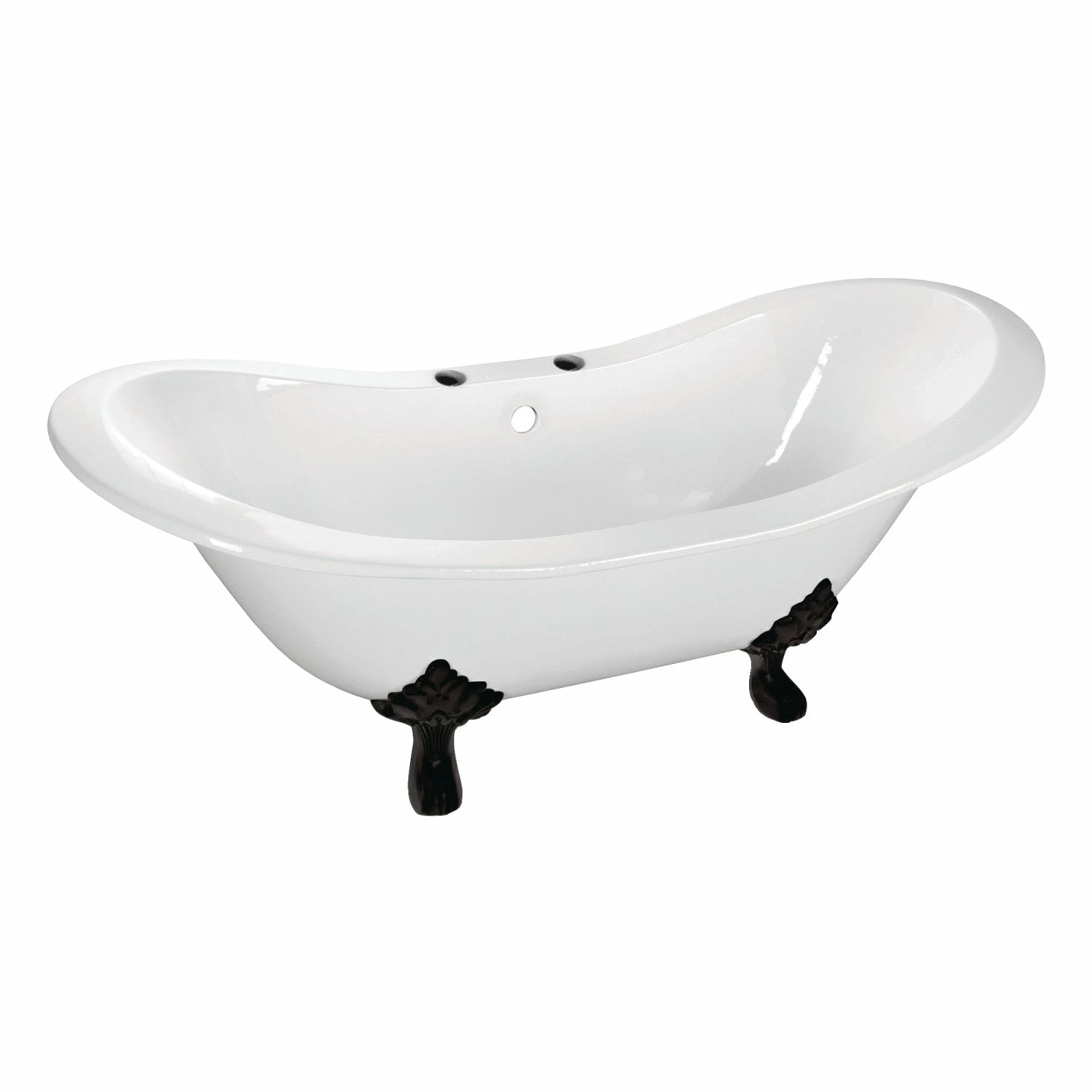 Aqua Eden VCT7D7231NC0 72-Inch Cast Iron Double Slipper Clawfoot Tub With 7-Inch Faucet Drillings, White/Matte Black - Image 2