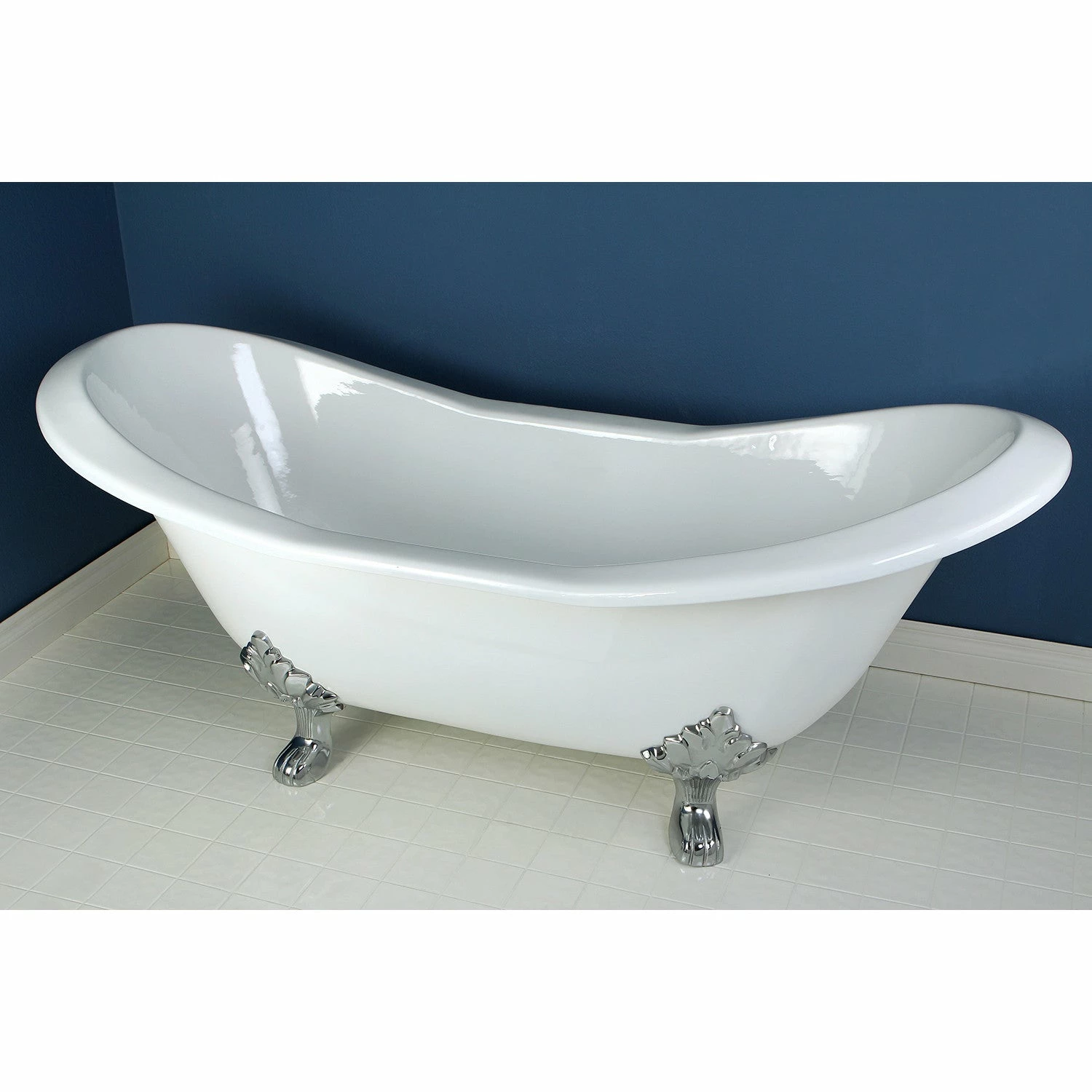 Aqua Eden VCT7D7231NC1 72-Inch Cast Iron Double Slipper Clawfoot Tub With 7-Inch Faucet Drillings, White/Polished Chrome - Image 2