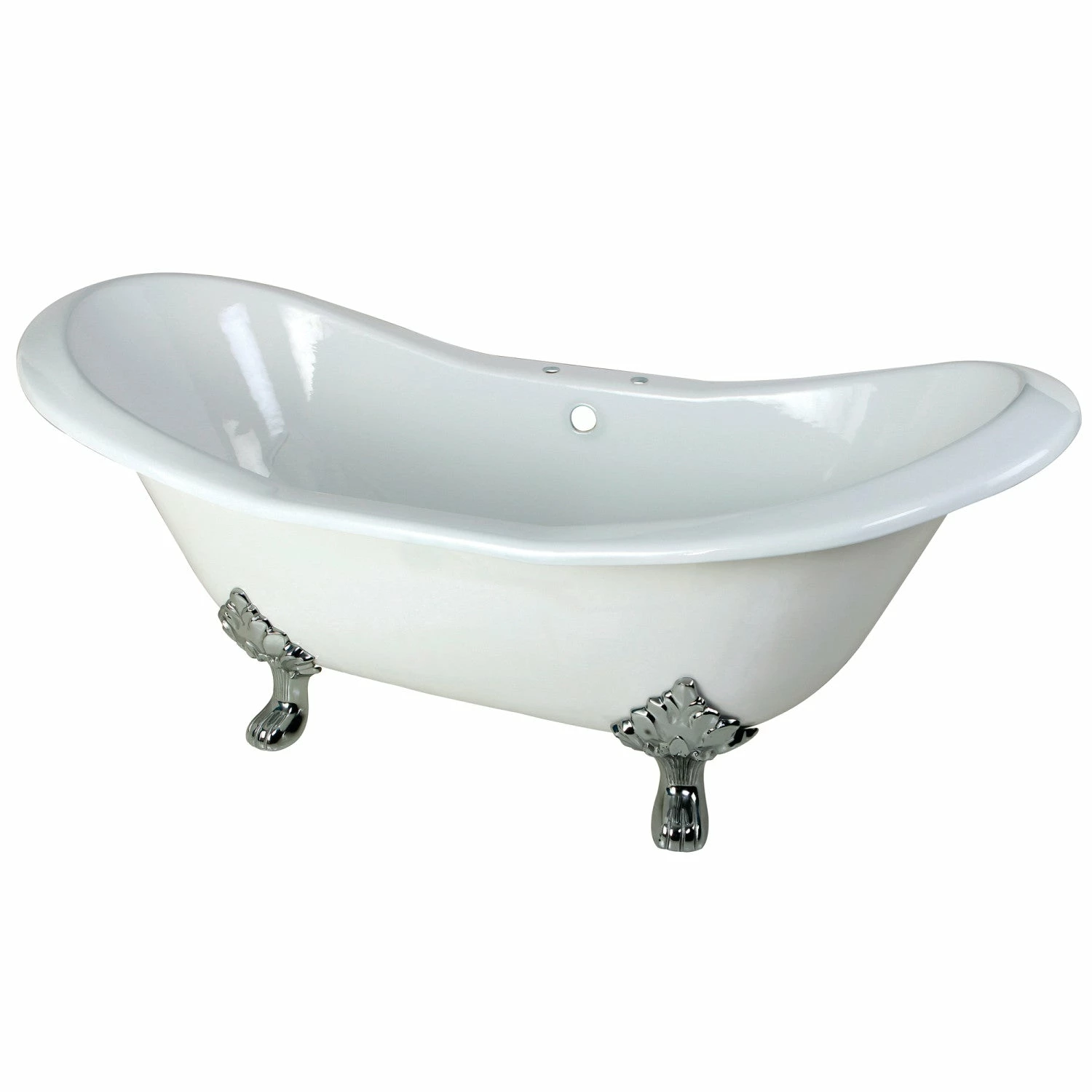 Aqua Eden VCT7D7231NC1 72-Inch Cast Iron Double Slipper Clawfoot Tub With 7-Inch Faucet Drillings, White/Polished Chrome - Image 4