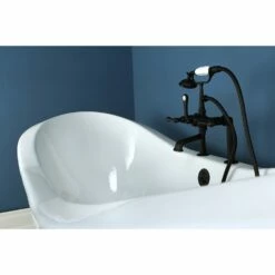 Aqua Eden VCT7D7231NC5 72-Inch Cast Iron Double Slipper Clawfoot Tub With 7-Inch Faucet Drillings, White/Oil Rubbed Bronze
