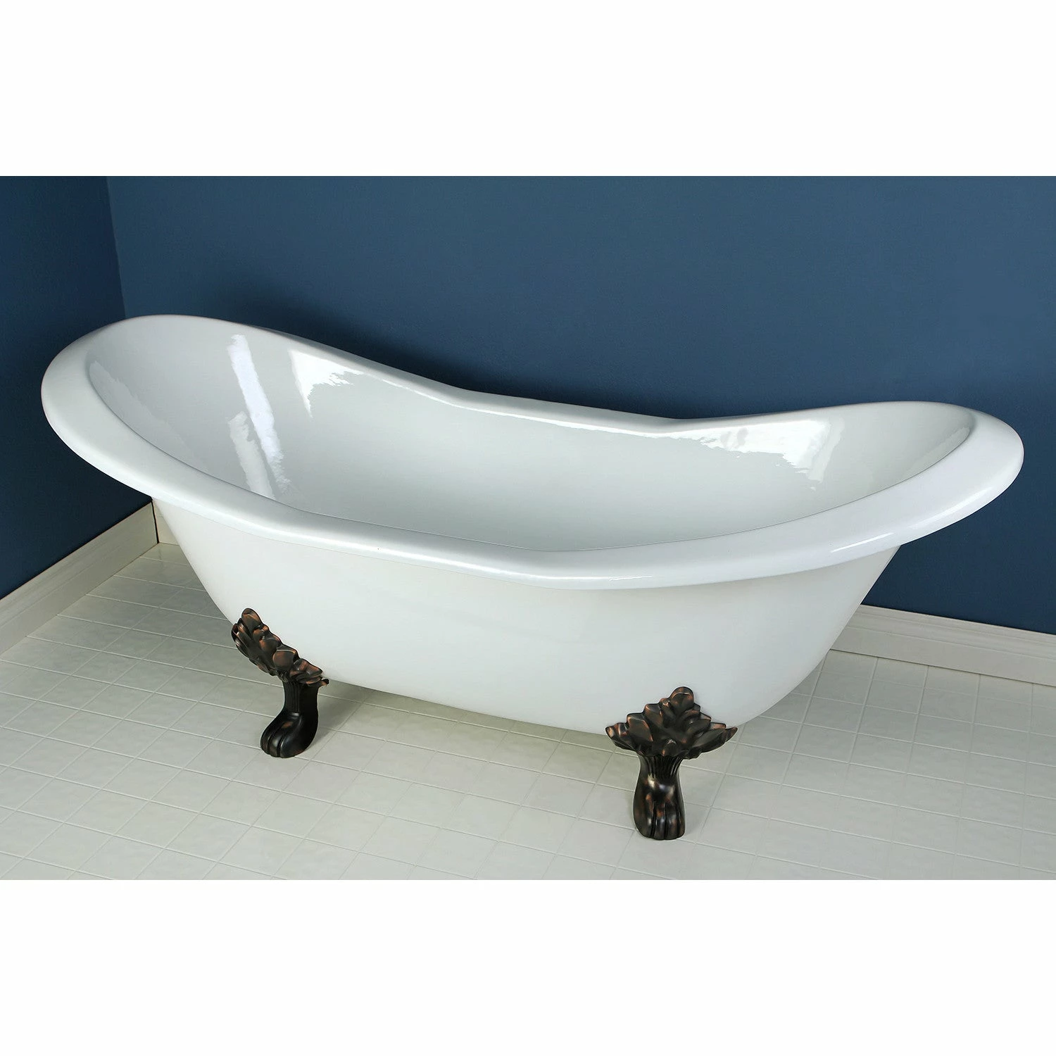 Aqua Eden VCT7D7231NC5 72-Inch Cast Iron Double Slipper Clawfoot Tub With 7-Inch Faucet Drillings, White/Oil Rubbed Bronze - Image 4