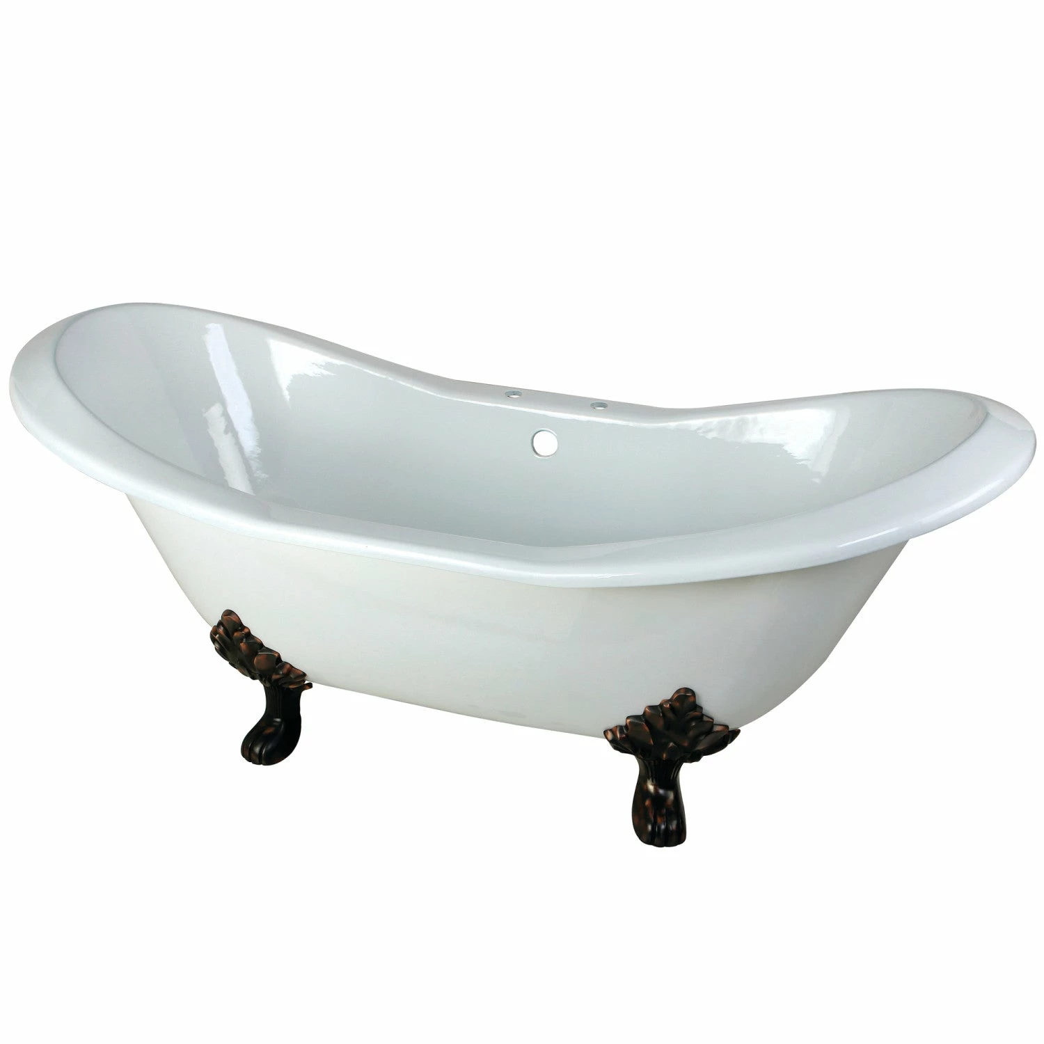 Aqua Eden VCT7D7231NC5 72-Inch Cast Iron Double Slipper Clawfoot Tub With 7-Inch Faucet Drillings, White/Oil Rubbed Bronze - Image 5