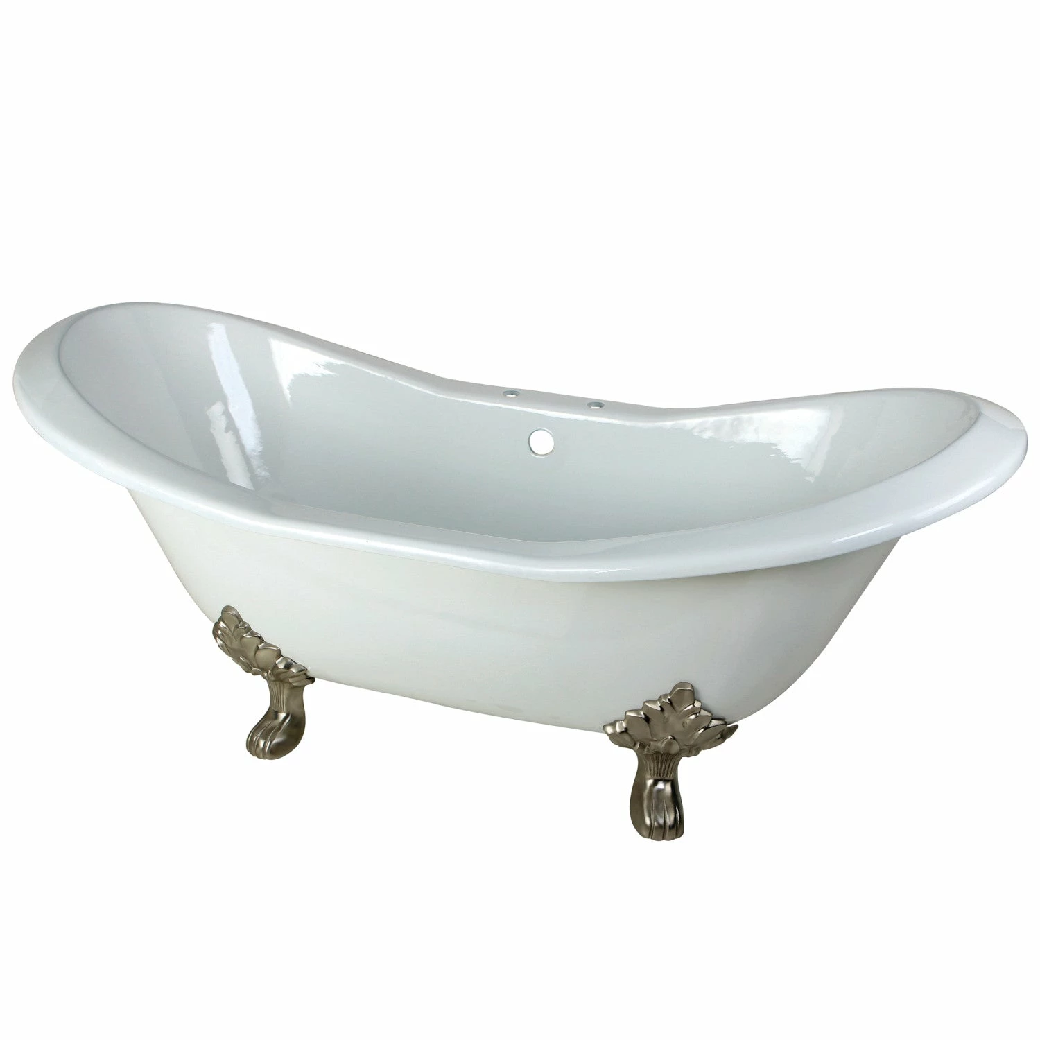 Aqua Eden VCT7D7231NC8 72-Inch Cast Iron Double Slipper Clawfoot Tub With 7-Inch Faucet Drillings, White/Brushed Nickel - Image 3