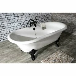 Aqua Eden VCT7DE7232NL0 72-Inch Cast Iron Double Ended Clawfoot Tub With 7-Inch Faucet Drillings, White/Matte Black