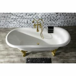 Aqua Eden VCT7DE7232NL2 72-Inch Cast Iron Double Ended Clawfoot Tub With 7-Inch Faucet Drillings, White/Polished Brass