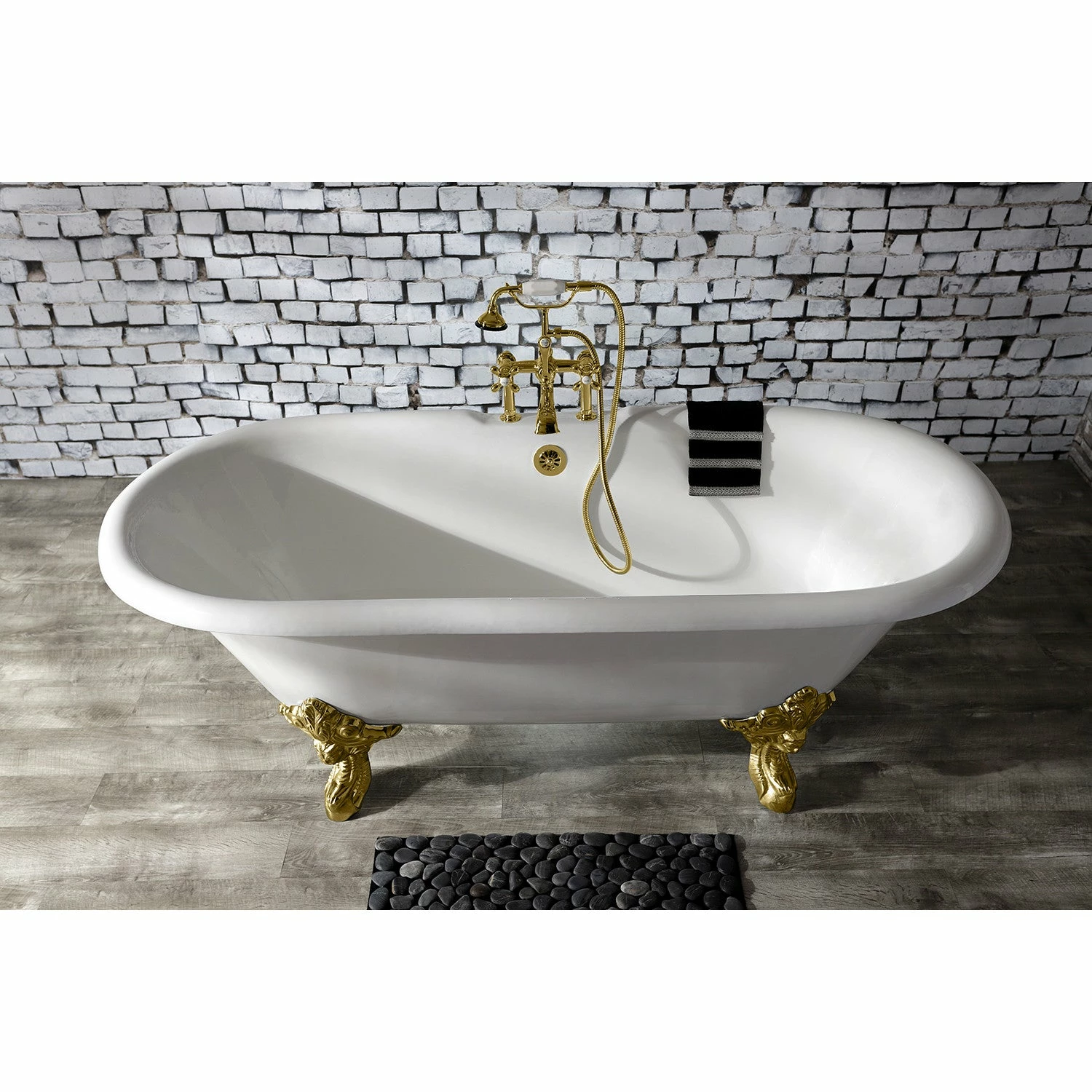 Aqua Eden VCT7DE7232NL2 72-Inch Cast Iron Double Ended Clawfoot Tub With 7-Inch Faucet Drillings, White/Polished Brass - Image 2
