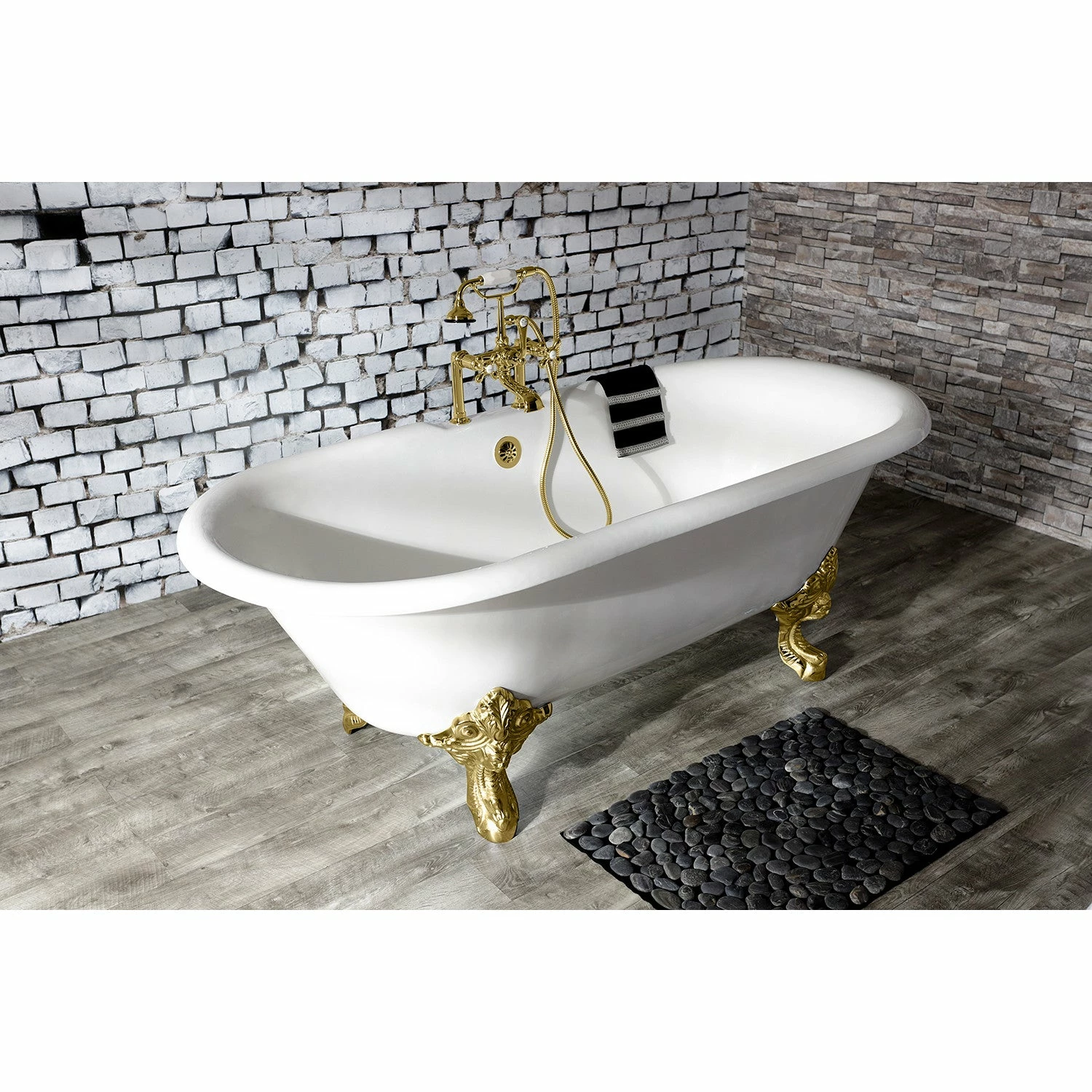Aqua Eden VCT7DE7232NL2 72-Inch Cast Iron Double Ended Clawfoot Tub With 7-Inch Faucet Drillings, White/Polished Brass - Image 3