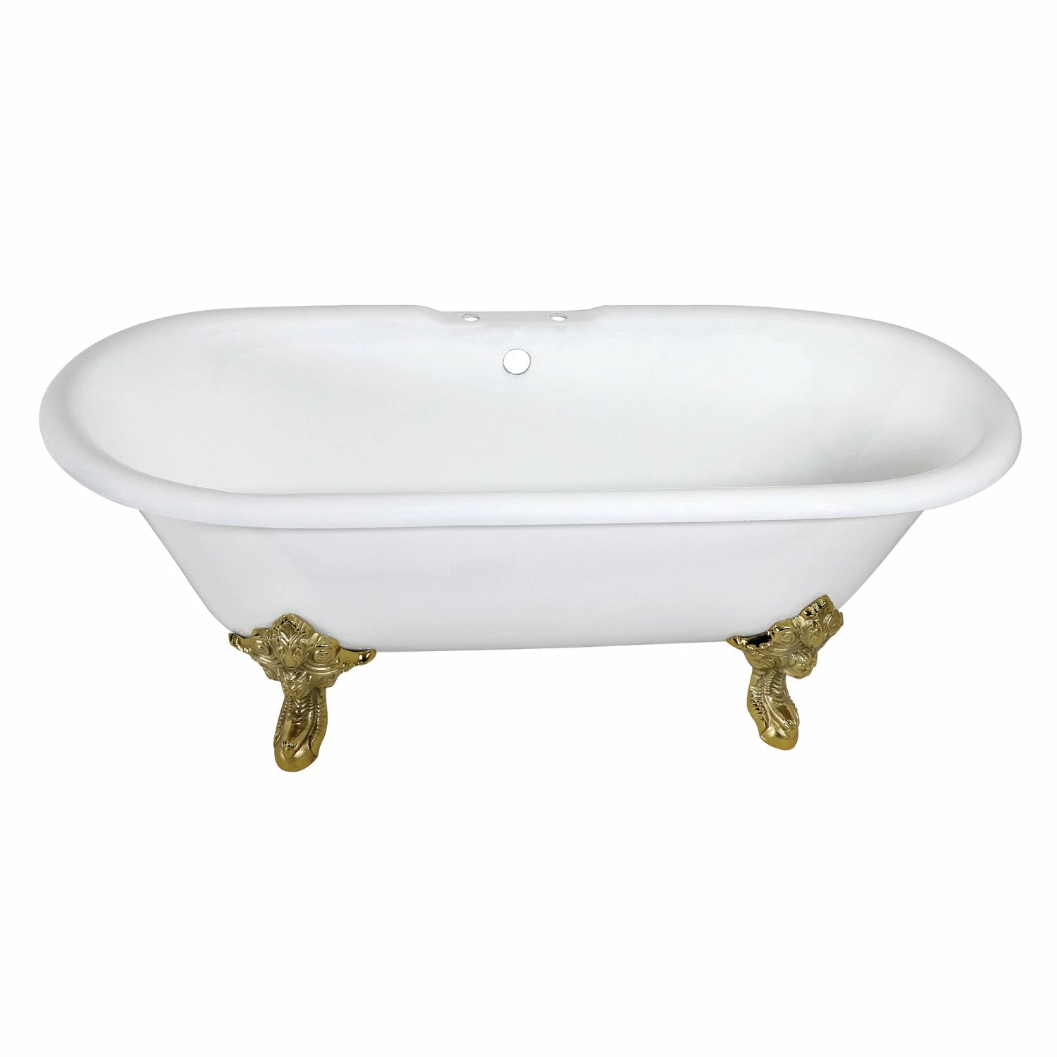 Aqua Eden VCT7DE7232NL2 72-Inch Cast Iron Double Ended Clawfoot Tub With 7-Inch Faucet Drillings, White/Polished Brass - Image 5