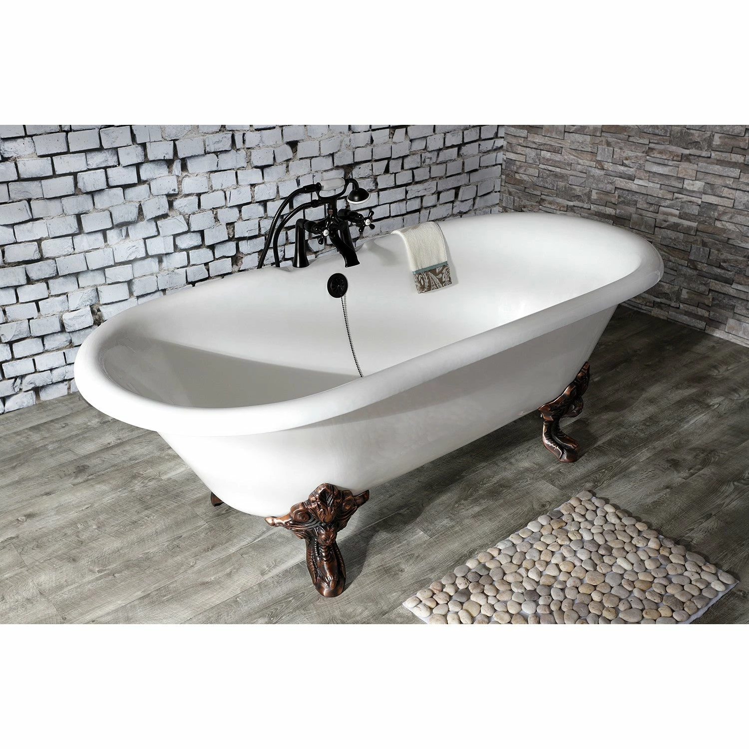 Aqua Eden VCT7DE7232NL5 72-Inch Cast Iron Double Ended Clawfoot Tub With 7-Inch Faucet Drillings, White/Oil Rubbed Bronze - Image 2