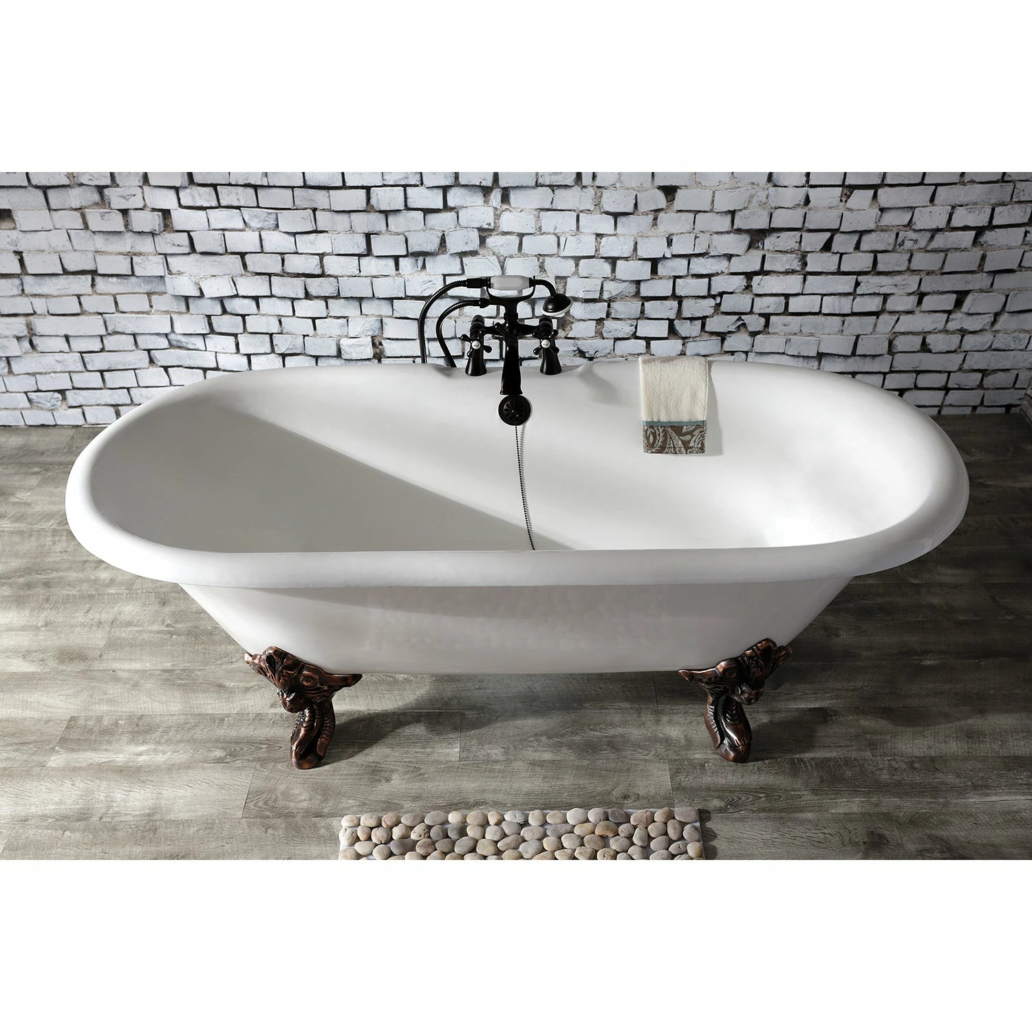 Aqua Eden VCT7DE7232NL5 72-Inch Cast Iron Double Ended Clawfoot Tub With 7-Inch Faucet Drillings, White/Oil Rubbed Bronze - Image 5