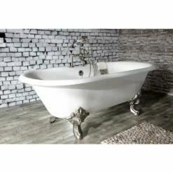Aqua Eden VCT7DE7232NL8 72-Inch Cast Iron Double Ended Clawfoot Tub With 7-Inch Faucet Drillings, White/Brushed Nickel