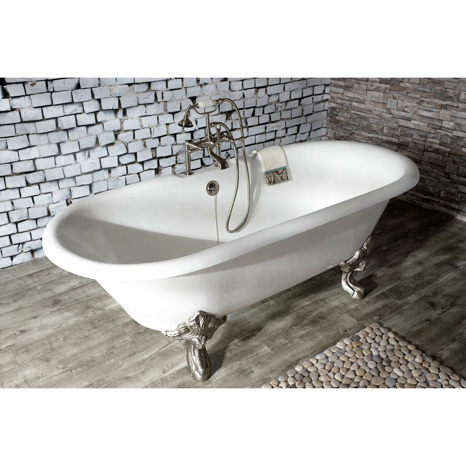 Aqua Eden VCT7DE7232NL8 72-Inch Cast Iron Double Ended Clawfoot Tub With 7-Inch Faucet Drillings, White/Brushed Nickel - Image 2