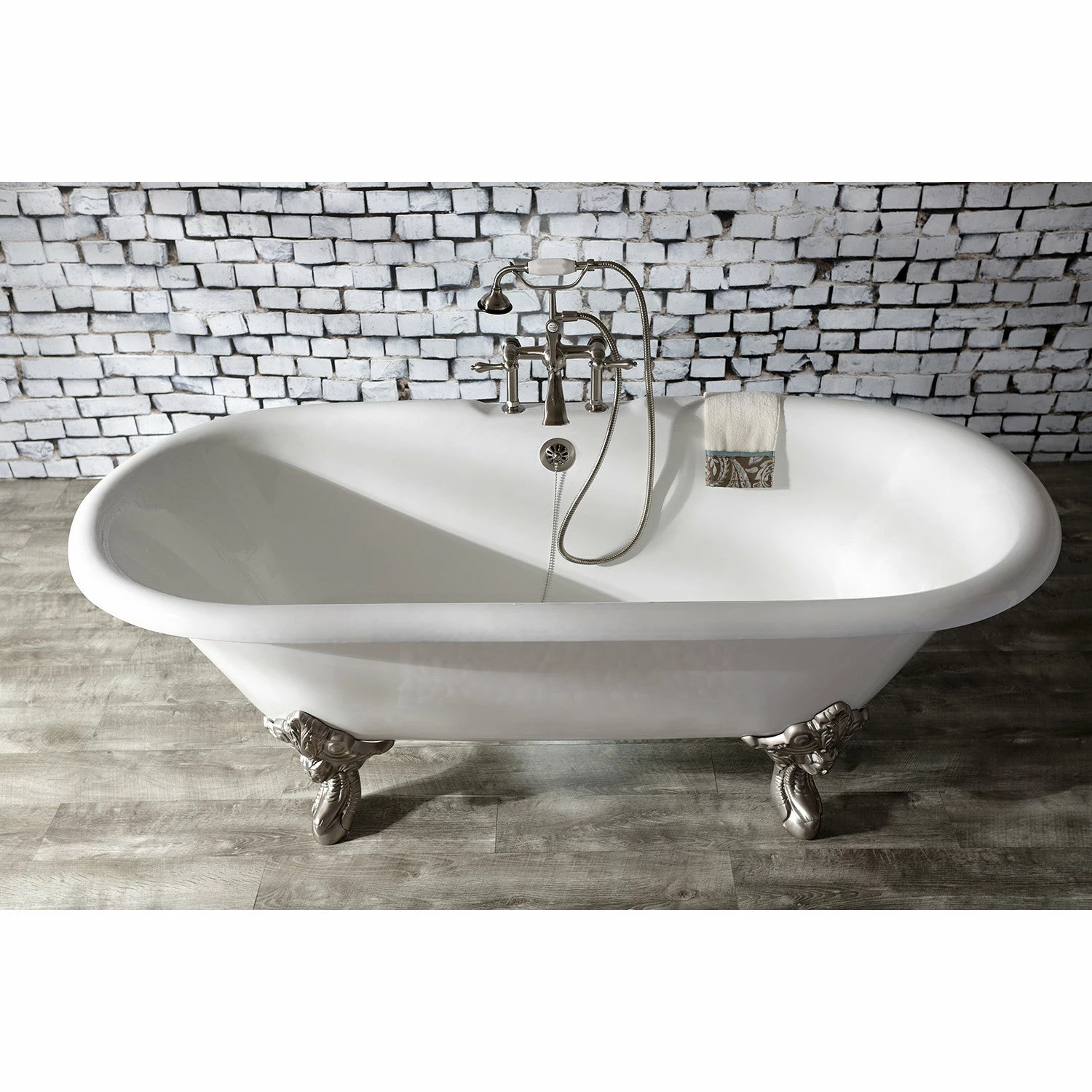Aqua Eden VCT7DE7232NL8 72-Inch Cast Iron Double Ended Clawfoot Tub With 7-Inch Faucet Drillings, White/Brushed Nickel - Image 3