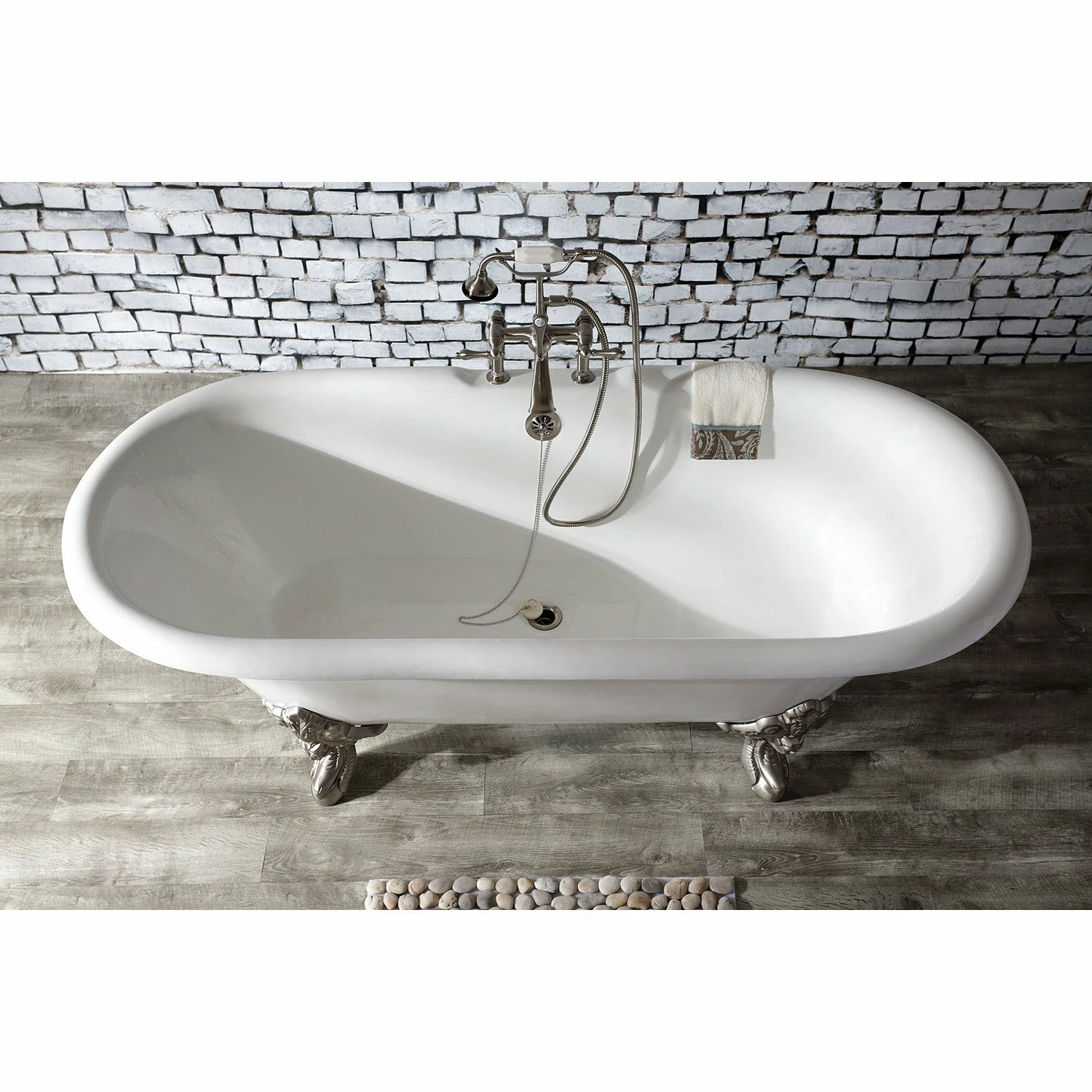 Aqua Eden VCT7DE7232NL8 72-Inch Cast Iron Double Ended Clawfoot Tub With 7-Inch Faucet Drillings, White/Brushed Nickel - Image 4