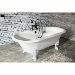 Aqua Eden VCT7DE7232NLW 72-Inch Cast Iron Double Ended Clawfoot Tub With 7-Inch Faucet Drillings, White