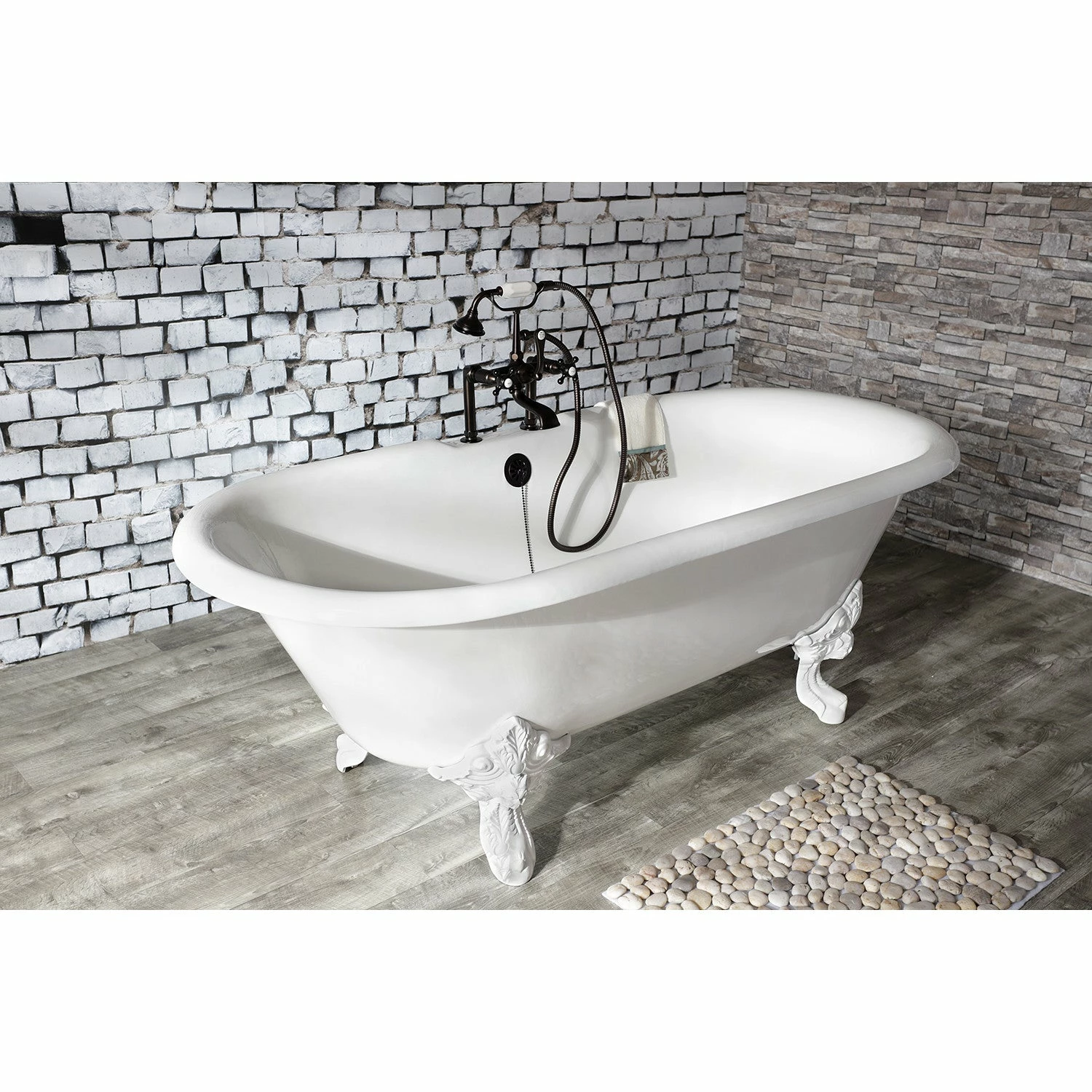 Aqua Eden VCT7DE7232NLW 72-Inch Cast Iron Double Ended Clawfoot Tub With 7-Inch Faucet Drillings, White