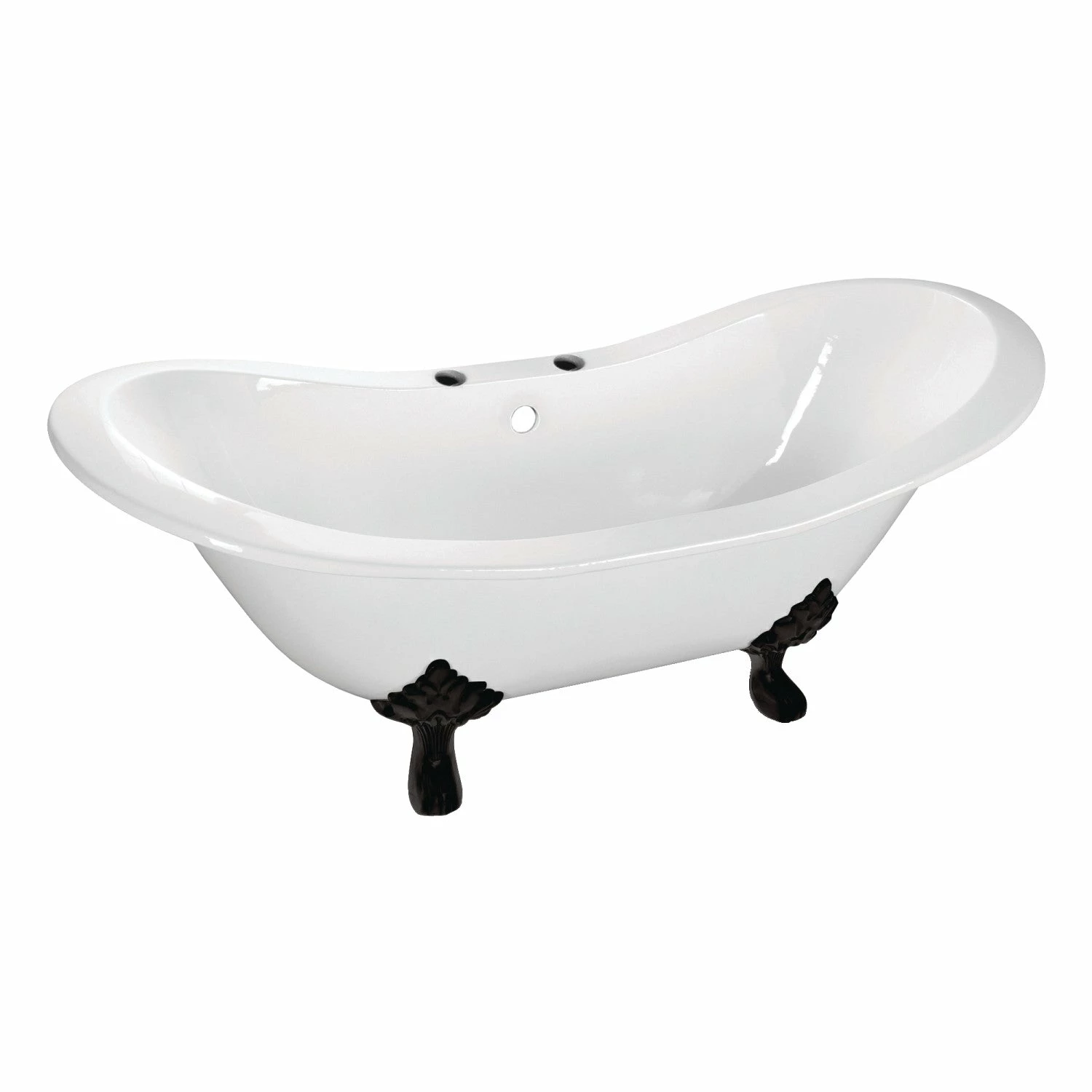 Aqua Eden VCT7DS6130NC0 61-Inch Cast Iron Double Slipper Clawfoot Tub With 7-Inch Faucet Drillings, White/Matte Black - Image 2