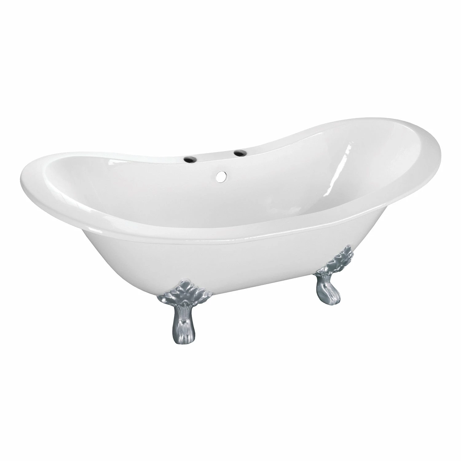 Aqua Eden VCT7DS6130NC1 61-Inch Cast Iron Double Slipper Clawfoot Tub With 7-Inch Faucet Drillings, White/Polished Chrome - Image 3
