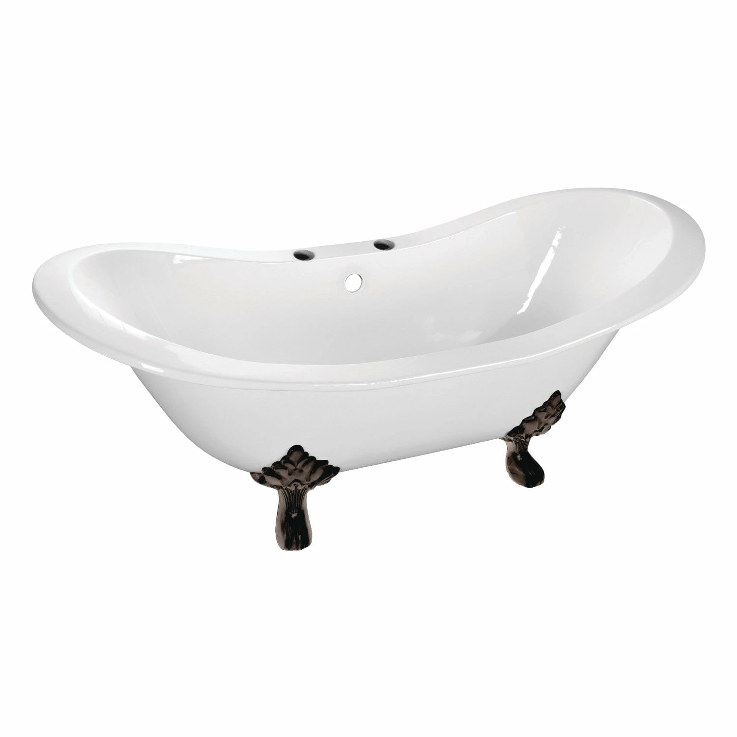 Aqua Eden VCT7DS6130NC5 61-Inch Cast Iron Double Slipper Clawfoot Tub With 7-Inch Faucet Drillings, White/Oil Rubbed Bronze