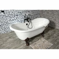 Aqua Eden VCT7DS6731NL5 67-Inch Cast Iron Double Slipper Clawfoot Tub With 7-Inch Faucet Drillings, White/Oil Rubbed Bronze
