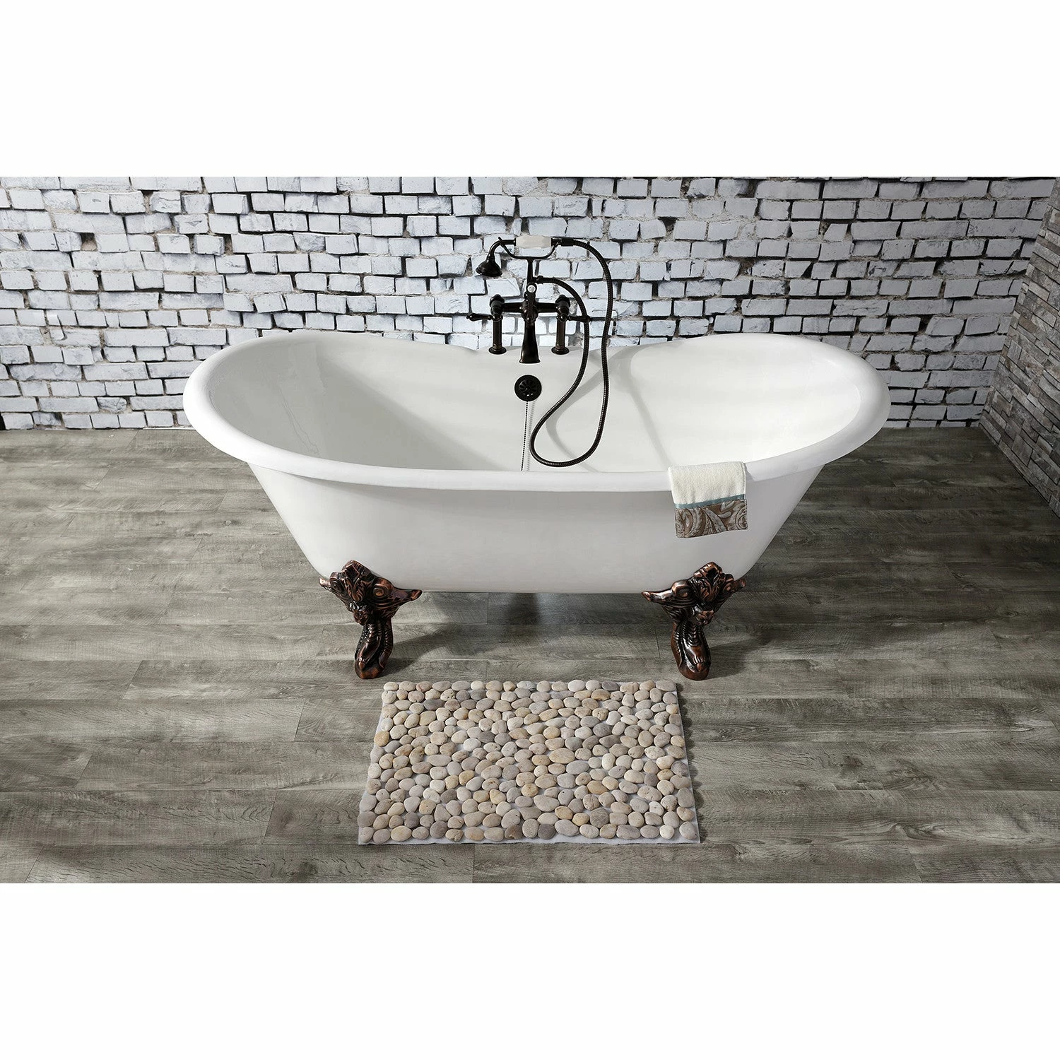 Aqua Eden VCT7DS6731NL5 67-Inch Cast Iron Double Slipper Clawfoot Tub With 7-Inch Faucet Drillings, White/Oil Rubbed Bronze - Image 2