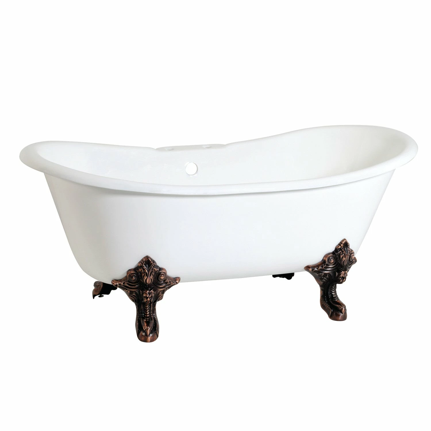 Aqua Eden VCT7DS6731NL5 67-Inch Cast Iron Double Slipper Clawfoot Tub With 7-Inch Faucet Drillings, White/Oil Rubbed Bronze - Image 7