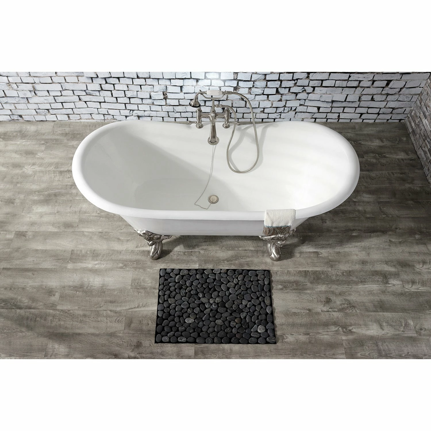 Aqua Eden VCT7DS6731NL8 67-Inch Cast Iron Double Slipper Clawfoot Tub With 7-Inch Faucet Drillings, White/Brushed Nickel - Image 2