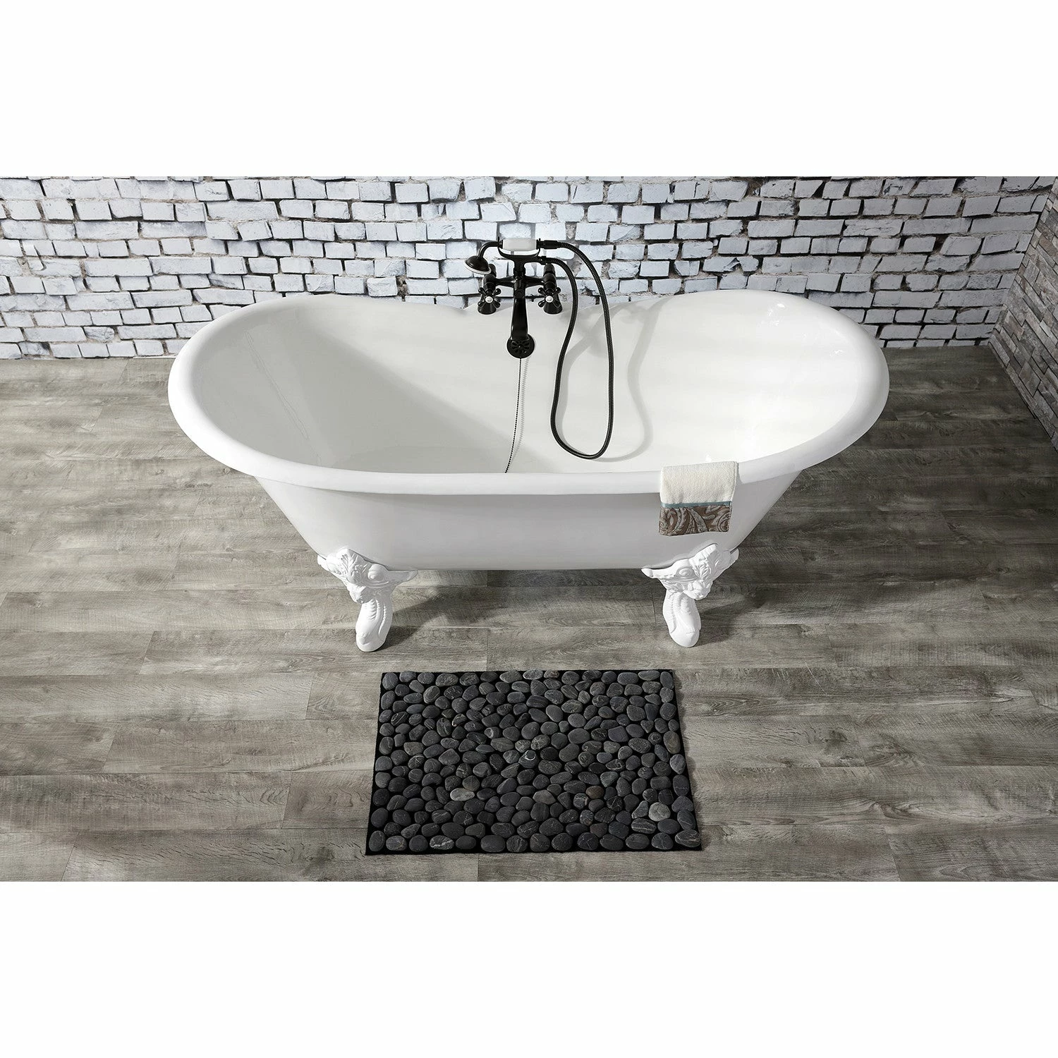 Aqua Eden VCT7DS6731NLW 67-Inch Cast Iron Double Slipper Clawfoot Tub With 7-Inch Faucet Drillings, White