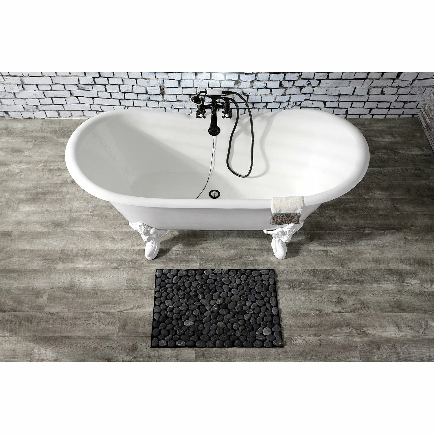 Aqua Eden VCT7DS6731NLW 67-Inch Cast Iron Double Slipper Clawfoot Tub With 7-Inch Faucet Drillings, White - Image 2