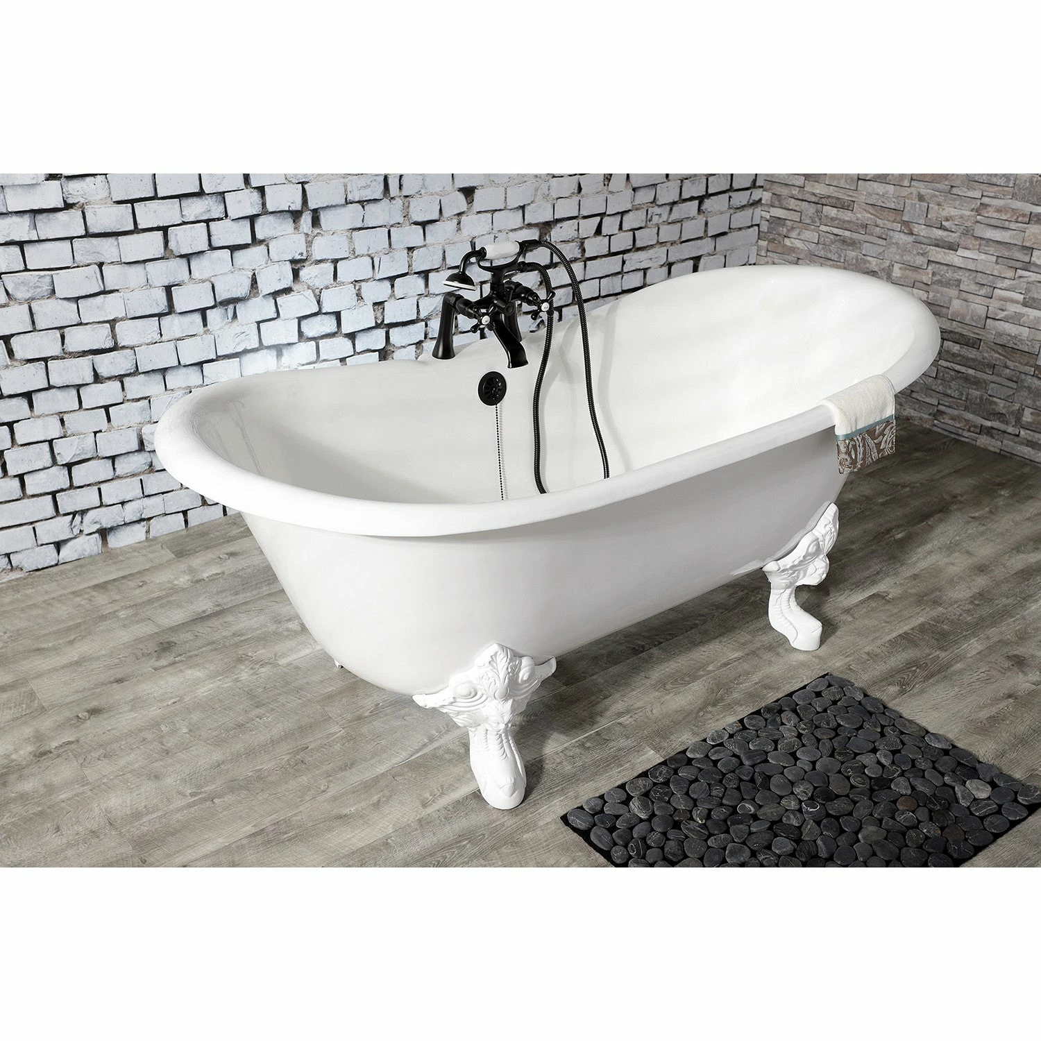 Aqua Eden VCT7DS6731NLW 67-Inch Cast Iron Double Slipper Clawfoot Tub With 7-Inch Faucet Drillings, White - Image 3