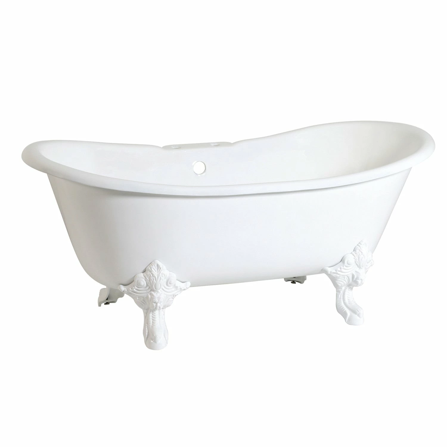 Aqua Eden VCT7DS6731NLW 67-Inch Cast Iron Double Slipper Clawfoot Tub With 7-Inch Faucet Drillings, White - Image 4