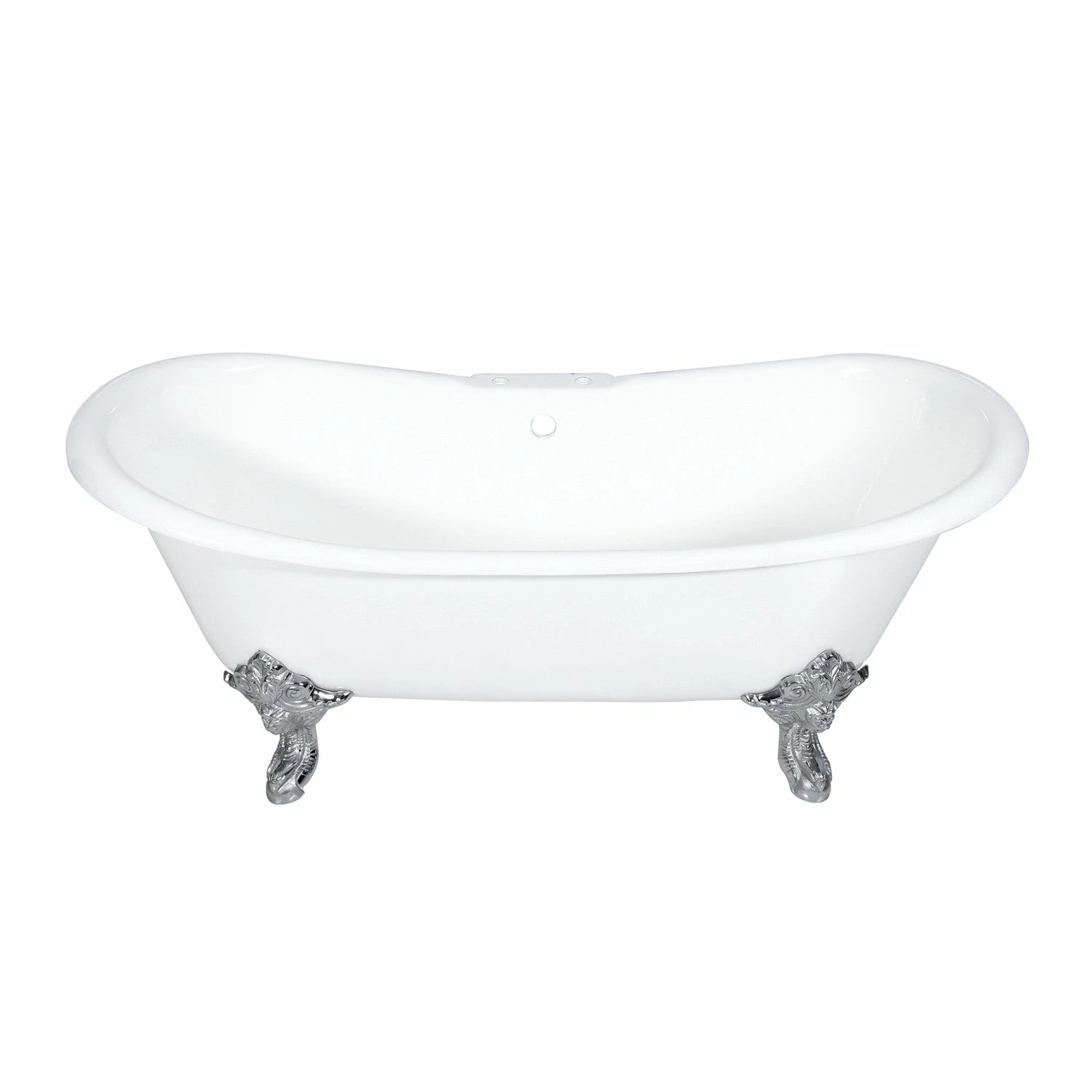 Aqua Eden VCT7DS7231NL1 72-Inch Cast Iron Double Slipper Clawfoot Tub With 7-Inch Faucet Drillings, White/Polished Chrome - Image 4