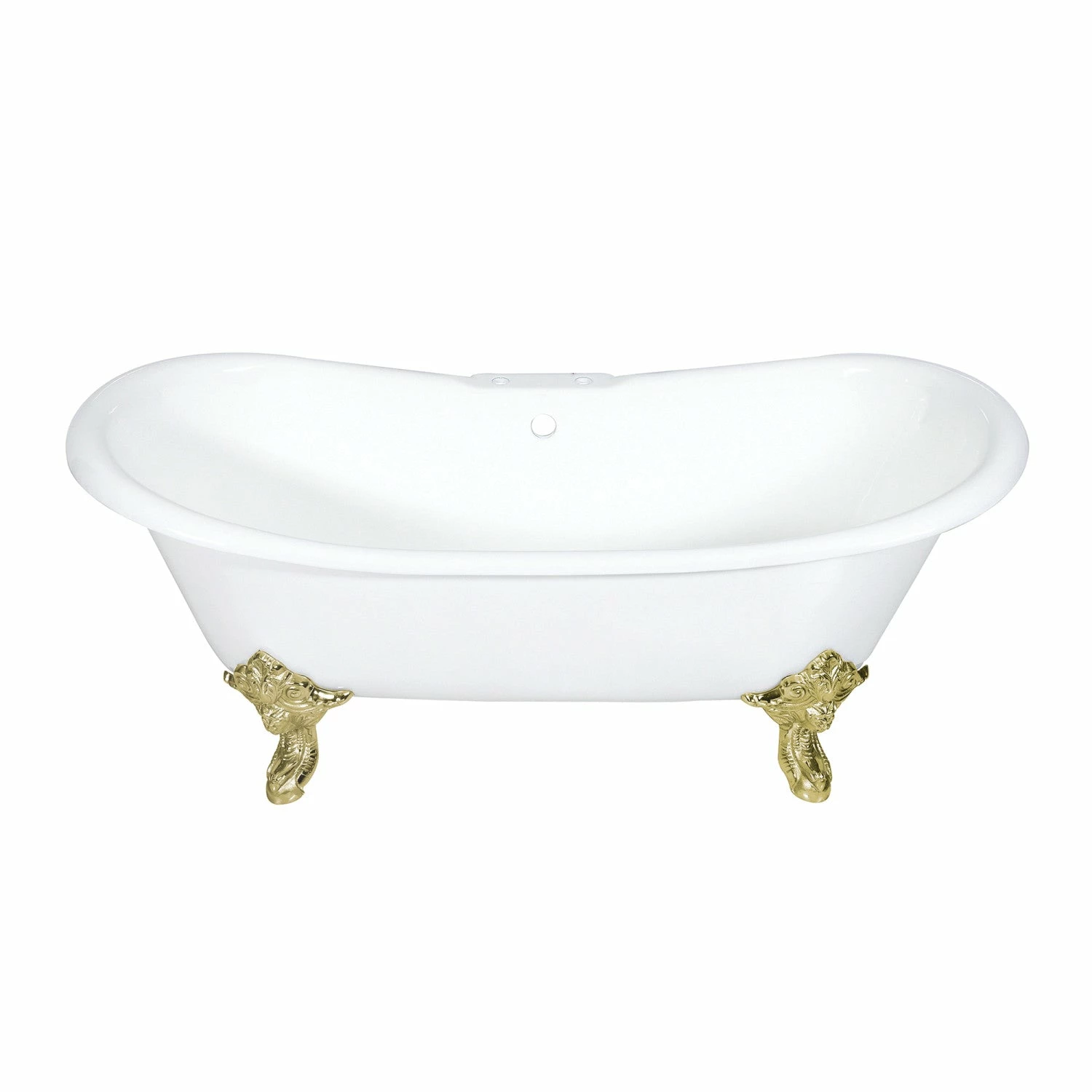 Aqua Eden VCT7DS7231NL2 72-Inch Cast Iron Double Slipper Clawfoot Tub With 7-Inch Faucet Drillings, White/Polished Brass