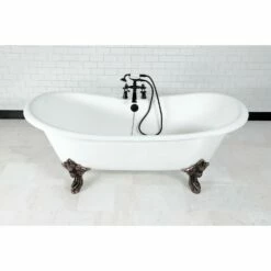 Aqua Eden VCT7DS7231NL5 72-Inch Cast Iron Double Slipper Clawfoot Tub With 7-Inch Faucet Drillings, White/Oil Rubbed Bronze