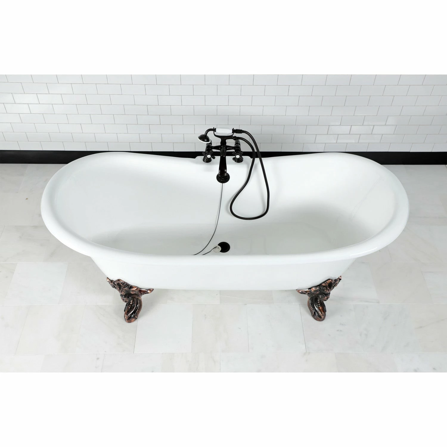 Aqua Eden VCT7DS7231NL5 72-Inch Cast Iron Double Slipper Clawfoot Tub With 7-Inch Faucet Drillings, White/Oil Rubbed Bronze - Image 3