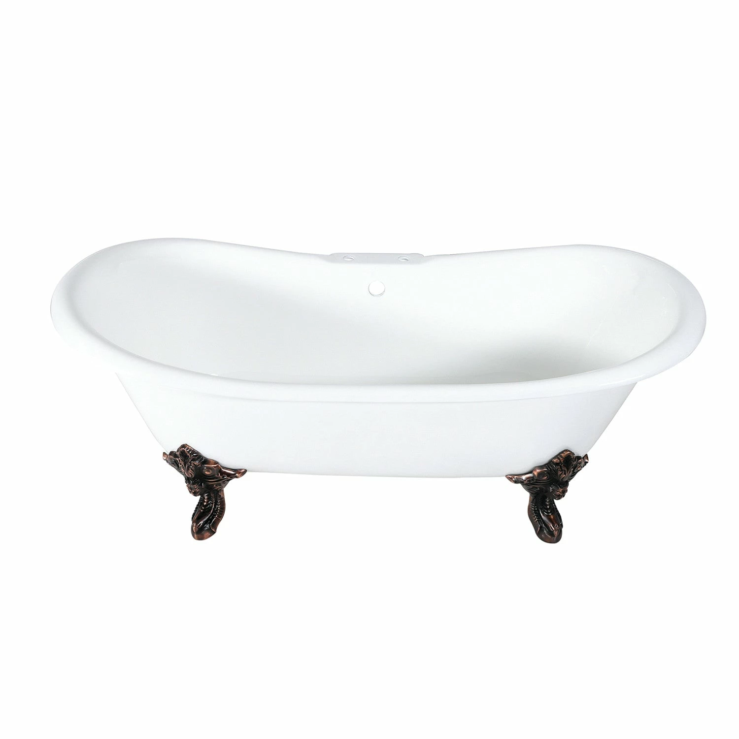 Aqua Eden VCT7DS7231NL5 72-Inch Cast Iron Double Slipper Clawfoot Tub With 7-Inch Faucet Drillings, White/Oil Rubbed Bronze - Image 4
