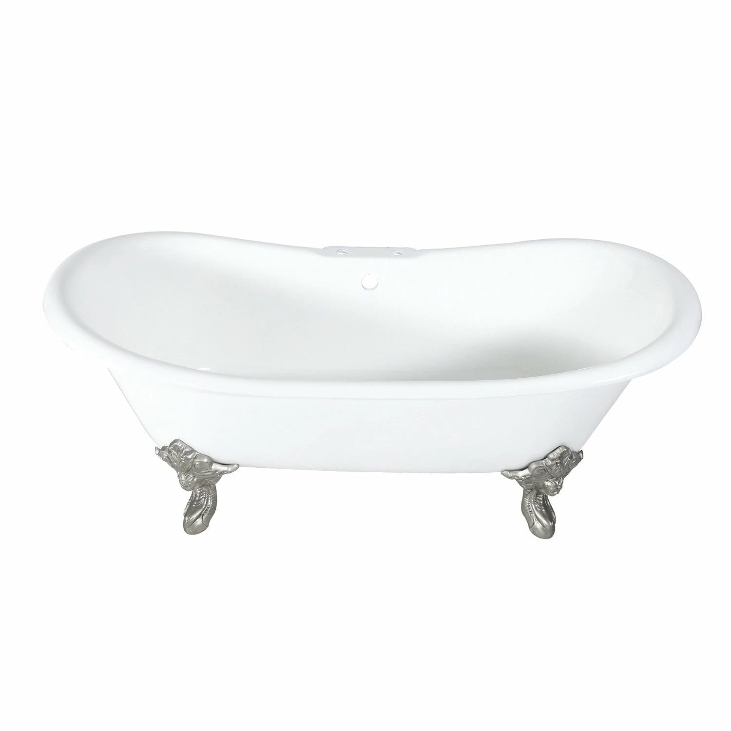 Aqua Eden VCT7DS7231NL8 72-Inch Cast Iron Double Slipper Clawfoot Tub With 7-Inch Faucet Drillings, White/Brushed Nickel - Image 4