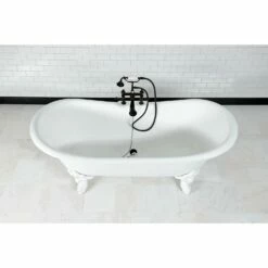 Aqua Eden VCT7DS7231NLW 72-Inch Cast Iron Double Slipper Clawfoot Tub With 7-Inch Faucet Drillings, White