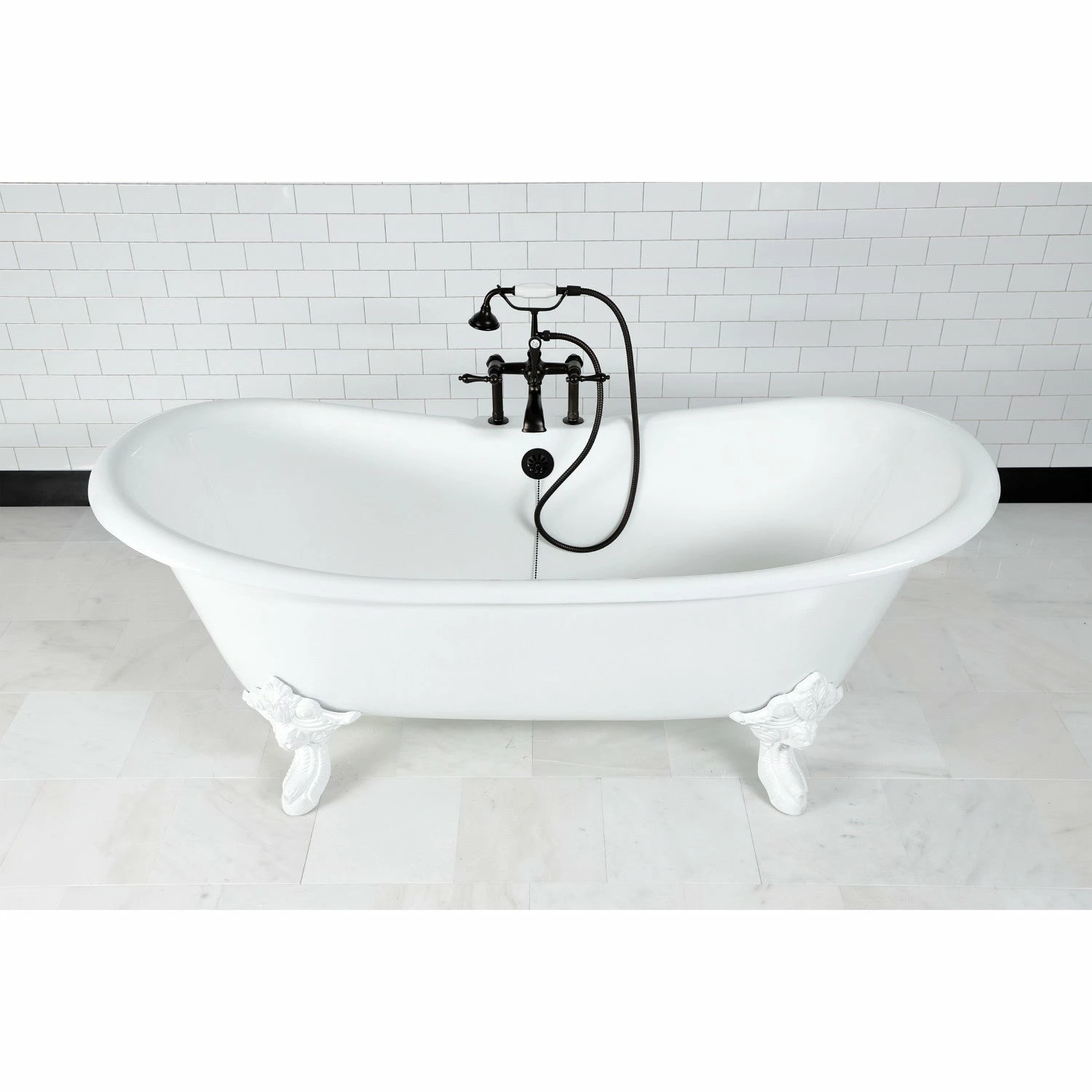 Aqua Eden VCT7DS7231NLW 72-Inch Cast Iron Double Slipper Clawfoot Tub With 7-Inch Faucet Drillings, White - Image 2