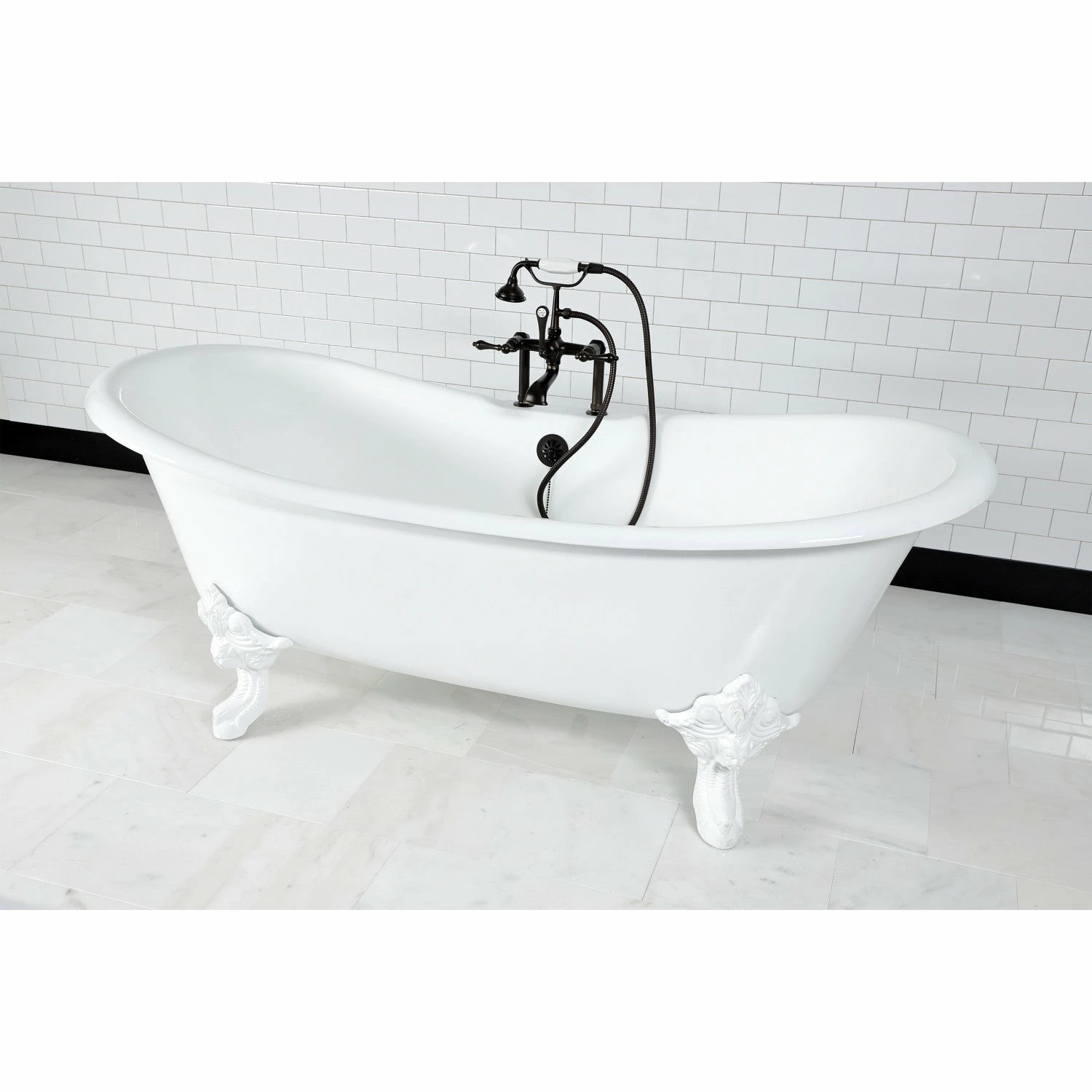 Aqua Eden VCT7DS7231NLW 72-Inch Cast Iron Double Slipper Clawfoot Tub With 7-Inch Faucet Drillings, White - Image 3