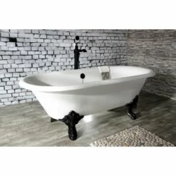Aqua Eden VCTDE7232NL0 72-Inch Cast Iron Double Ended Clawfoot Tub (No Faucet Drillings), White/Matte Black