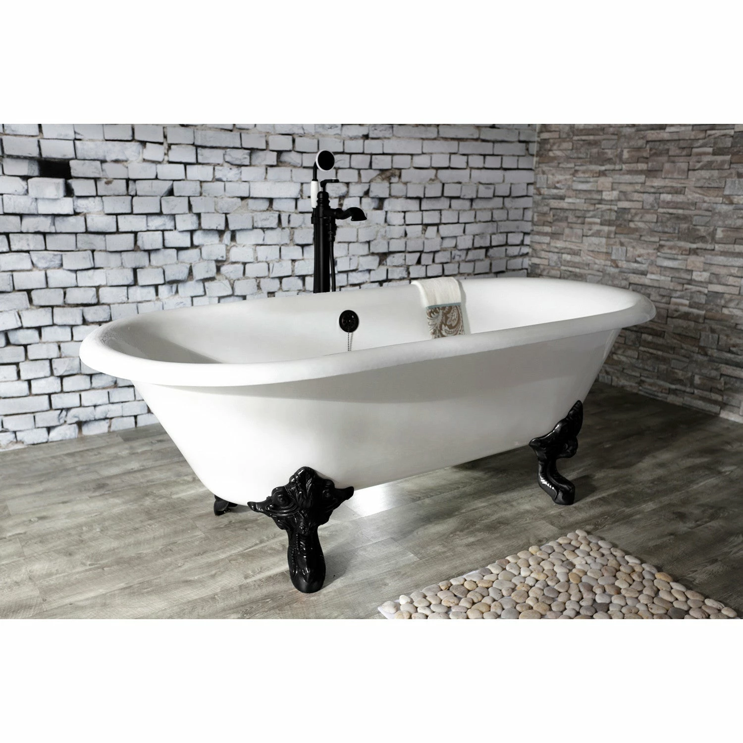 Aqua Eden VCTDE7232NL0 72-Inch Cast Iron Double Ended Clawfoot Tub (No Faucet Drillings), White/Matte Black