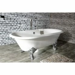 Aqua Eden VCTDE7232NL1 72-Inch Cast Iron Double Ended Clawfoot Tub (No Faucet Drillings), White/Polished Chrome