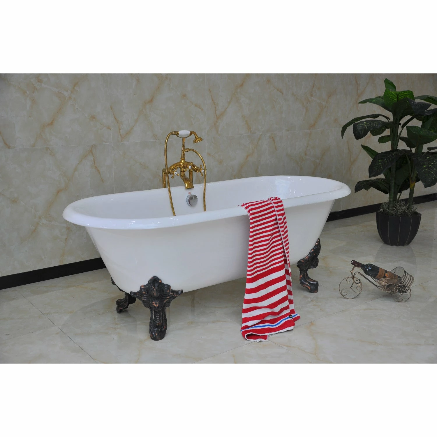 Aqua Eden VCTDE7232NL5 72-Inch Cast Iron Double Ended Clawfoot Tub (No Faucet Drillings), White/Oil Rubbed Bronze - Image 3