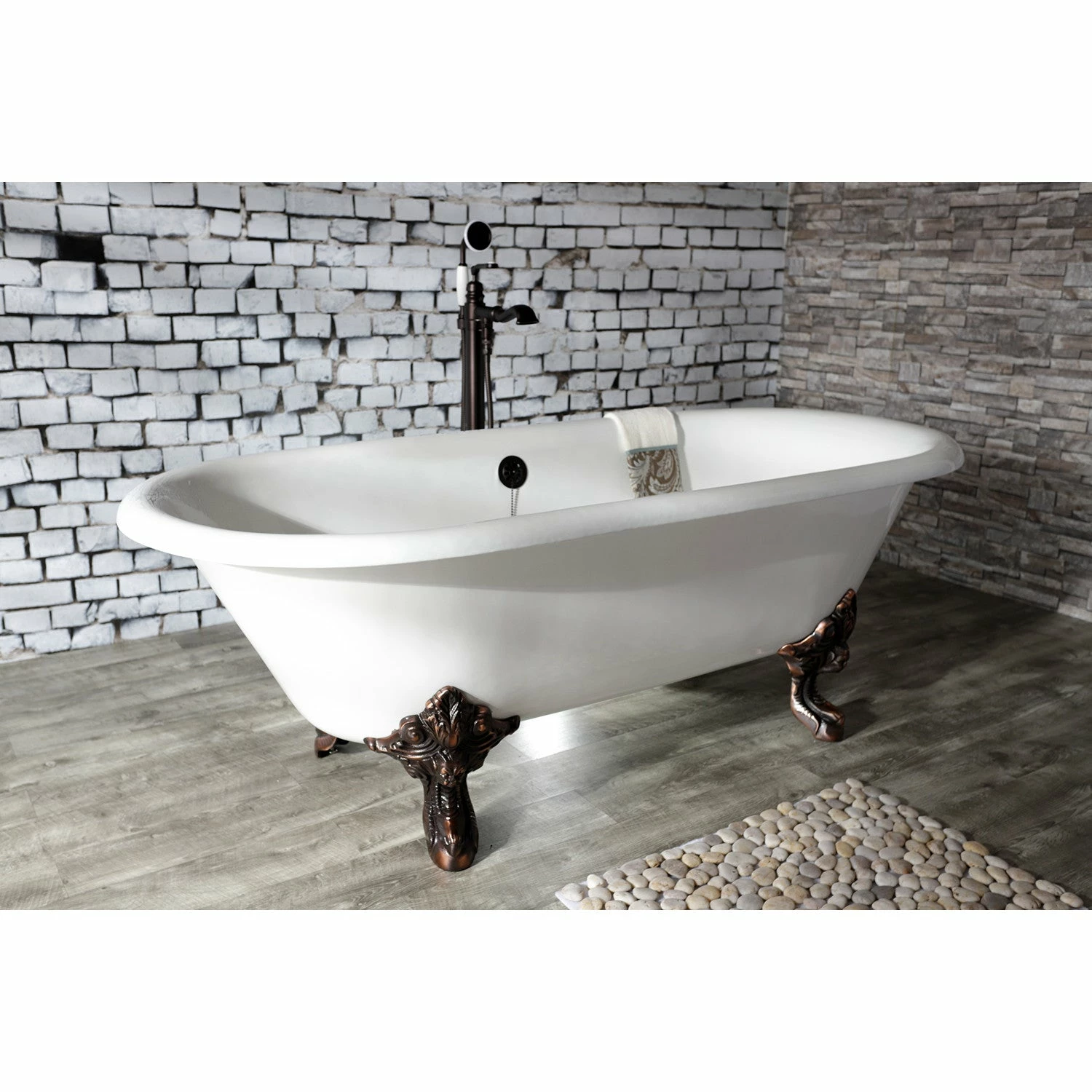 Aqua Eden VCTDE7232NL5 72-Inch Cast Iron Double Ended Clawfoot Tub (No Faucet Drillings), White/Oil Rubbed Bronze - Image 4