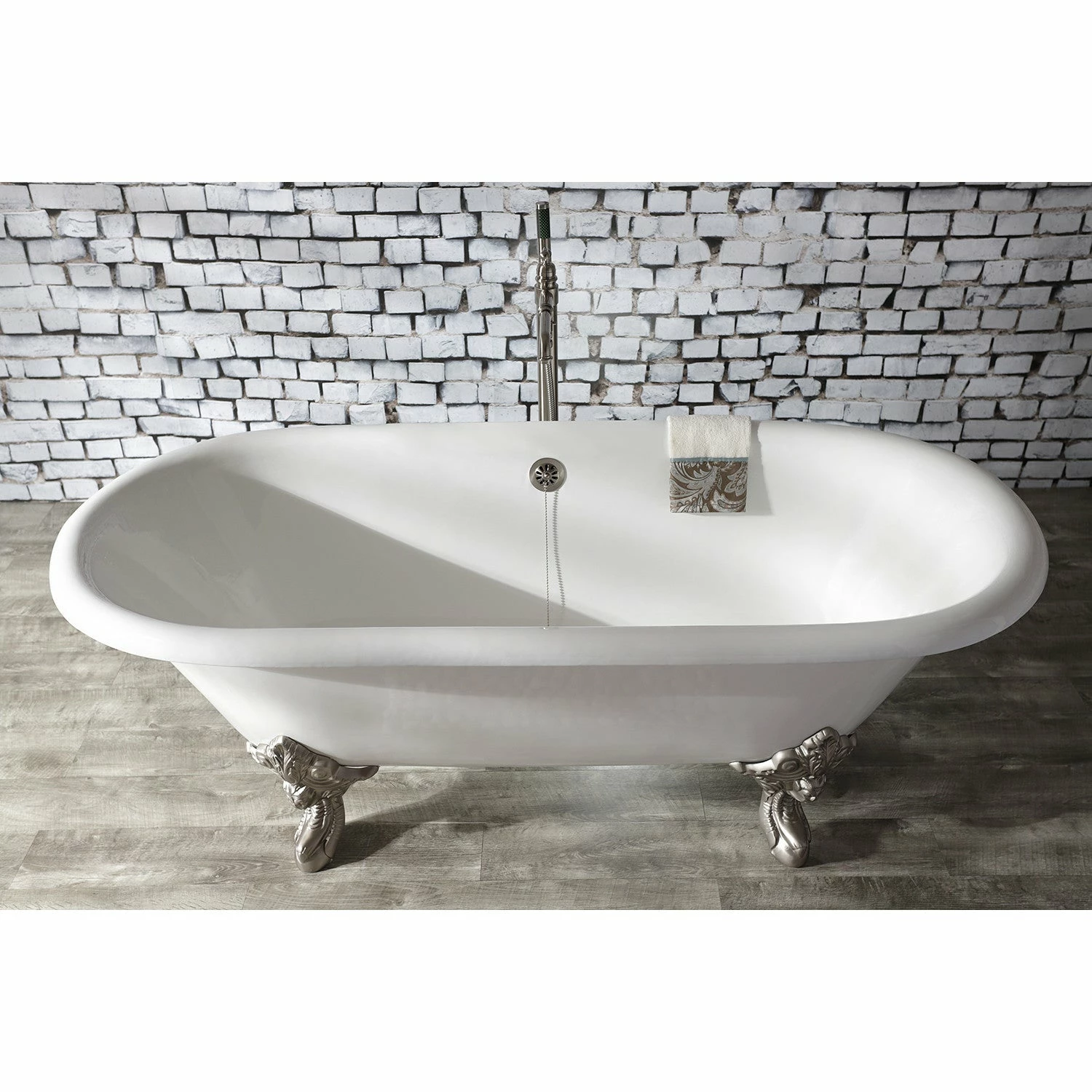 Aqua Eden VCTDE7232NL8 72-Inch Cast Iron Double Ended Clawfoot Tub (No Faucet Drillings), White/Brushed Nickel - Image 3